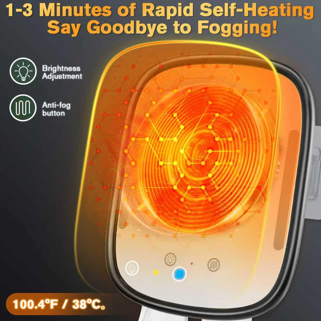 Showvigor Anti-Fog Shower Mirror for Shaving – Rechargeable LED Fogless Mirror with Heated Panel (Black)