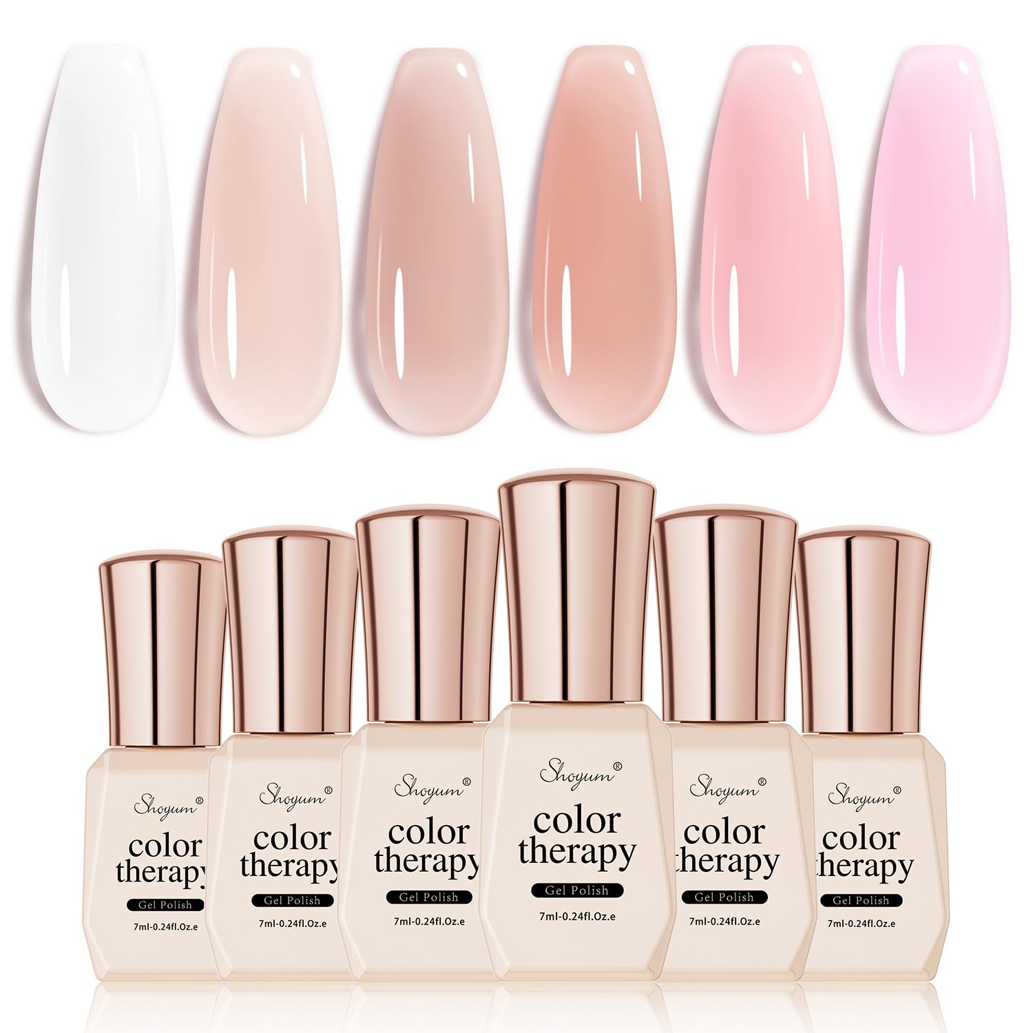 SHOYUM Nude Pink Jelly Gel Nail Polish Set – 6 Sheer Milky Colors