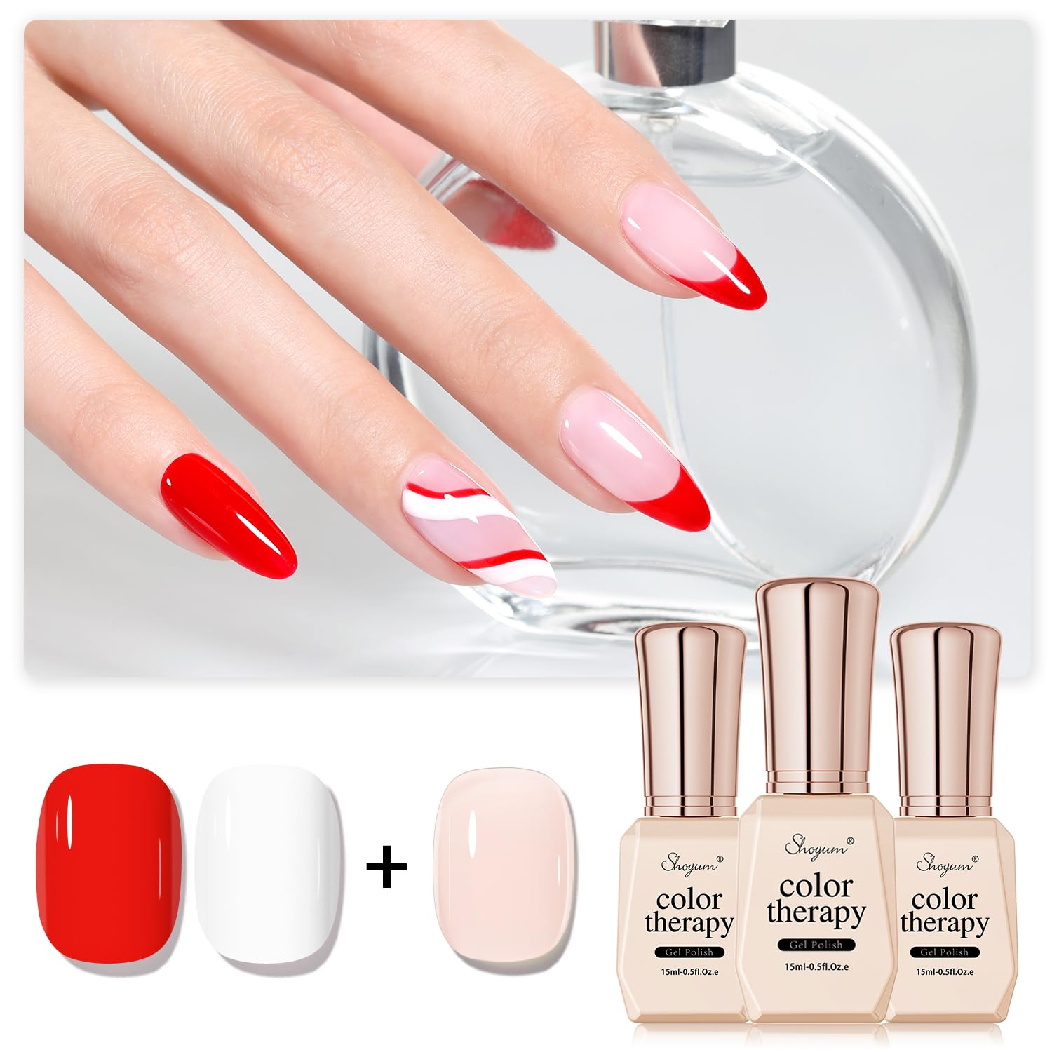 SHOYUM Gel x Nail Polish Kit — 3 x 15ml in Nude, White & Red for At-Home Manicure