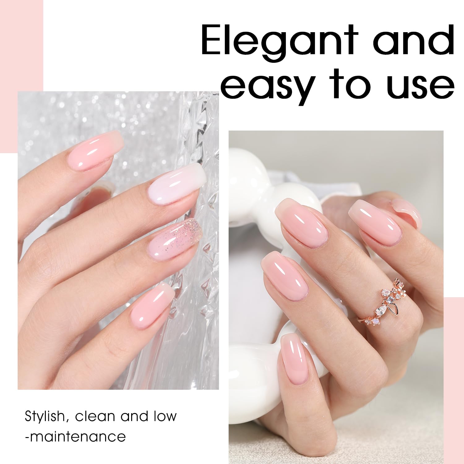 SHOYUM Gel x Nail Polish Kit – 3 Colors (15ml each): Sheer Pink, Milky White, Silvery Glitter