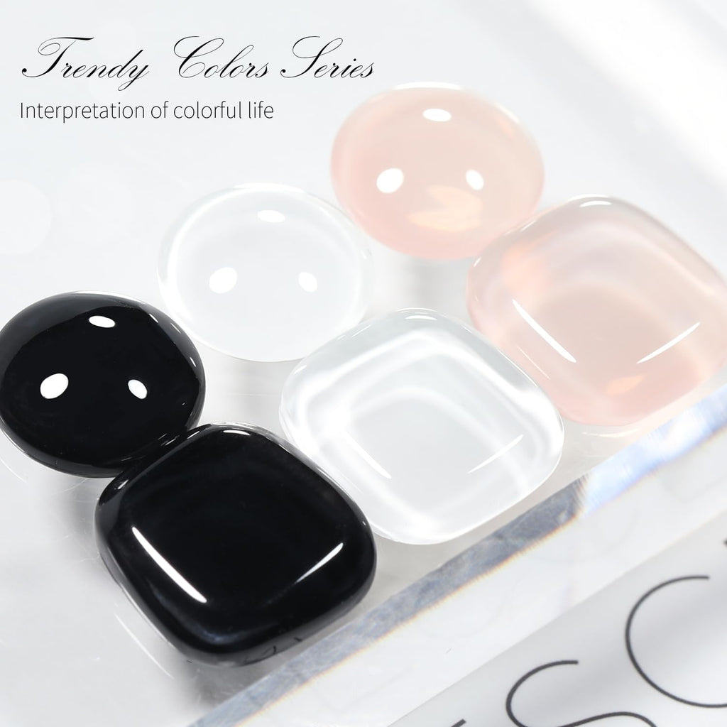 SHOYUM 3Pcs 15ml Gel Nail Polish Kit – Jelly Nude, Black & White for DIY Manicure