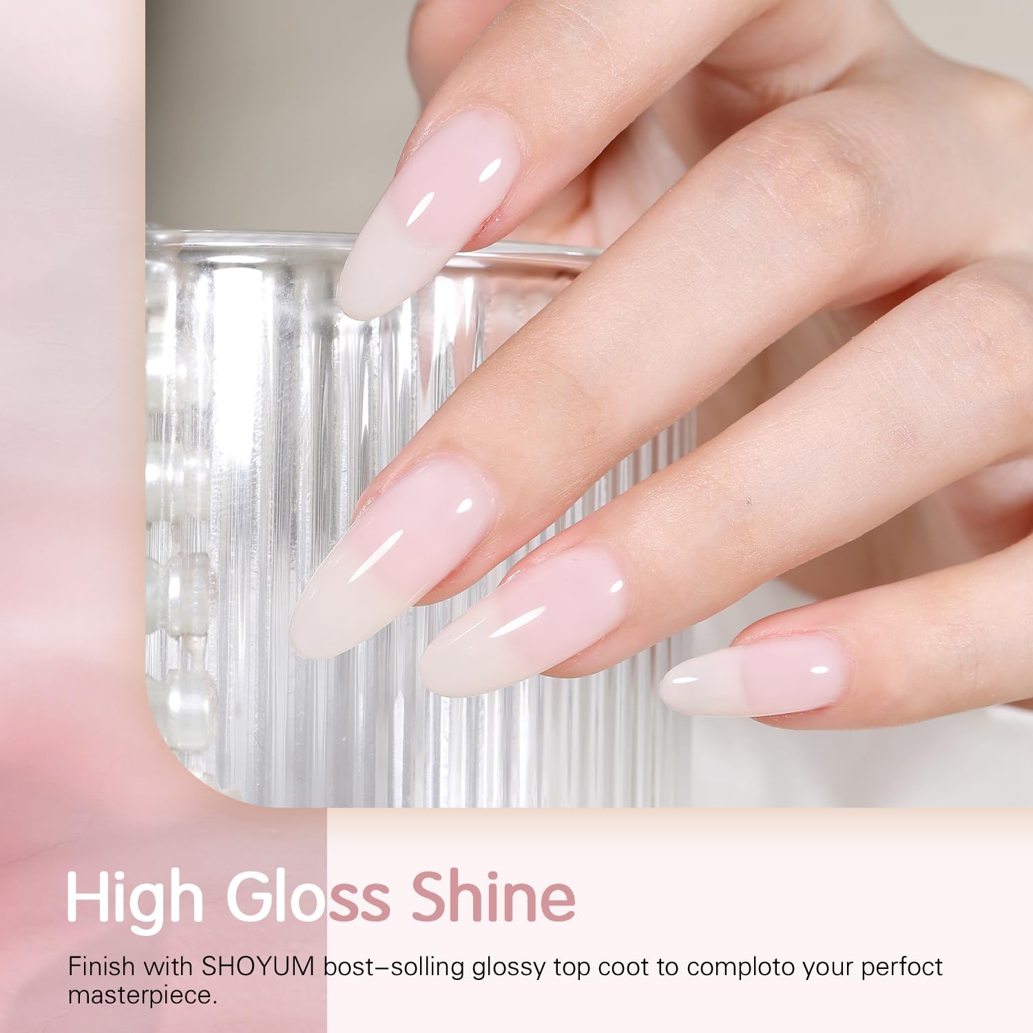 SHOYUM Jelly Gel Nail Polish Set (6x7ml) Nude Pink – Transparent Milky Pink Gel for Nails