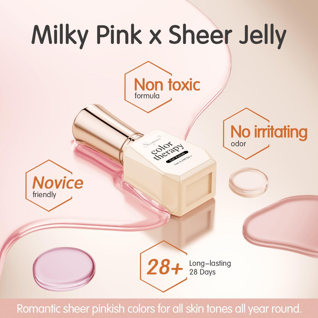 SHOYUM Jelly Gel Nail Polish Set (6x7ml) Nude Pink – Transparent Milky Pink Gel for Nails