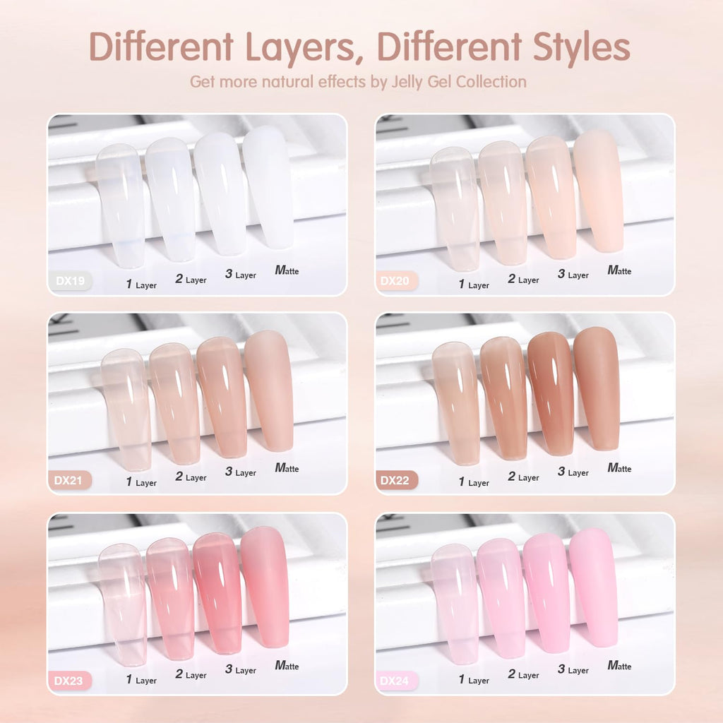 SHOYUM Nude Pink Jelly Gel Nail Polish Set – 6 Sheer Milky Colors
