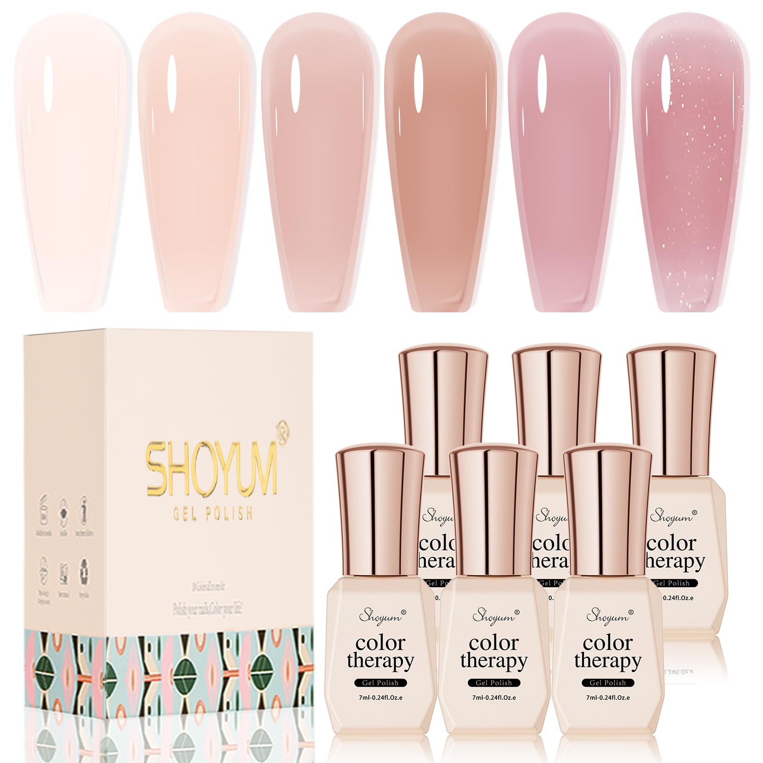 SHOYUM Jelly Nude Gel Polish Set — 6 Neutral Sheer Colors for DIY Manicure (2025)