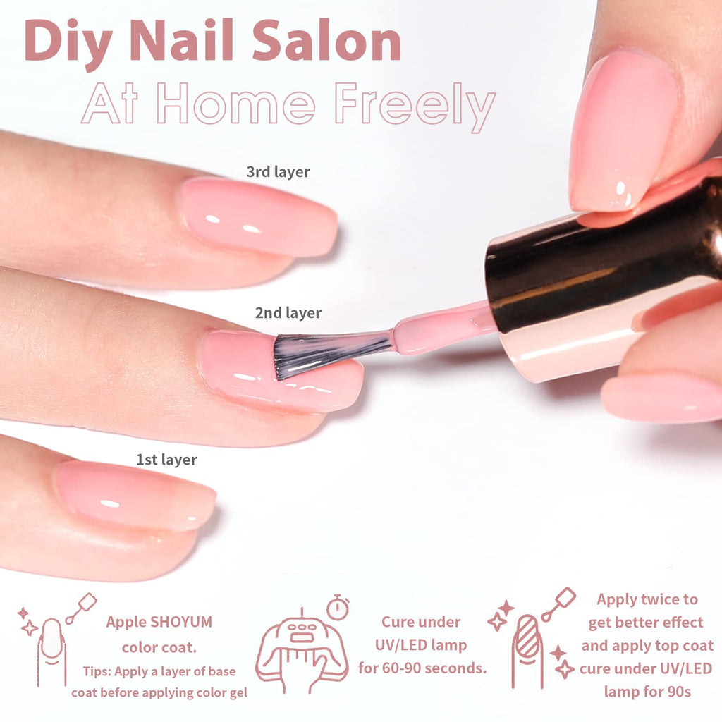 SHOYUM Jelly Pink Gel Nail Polish Set – 10 Nude Pink Colors for DIY Manicures