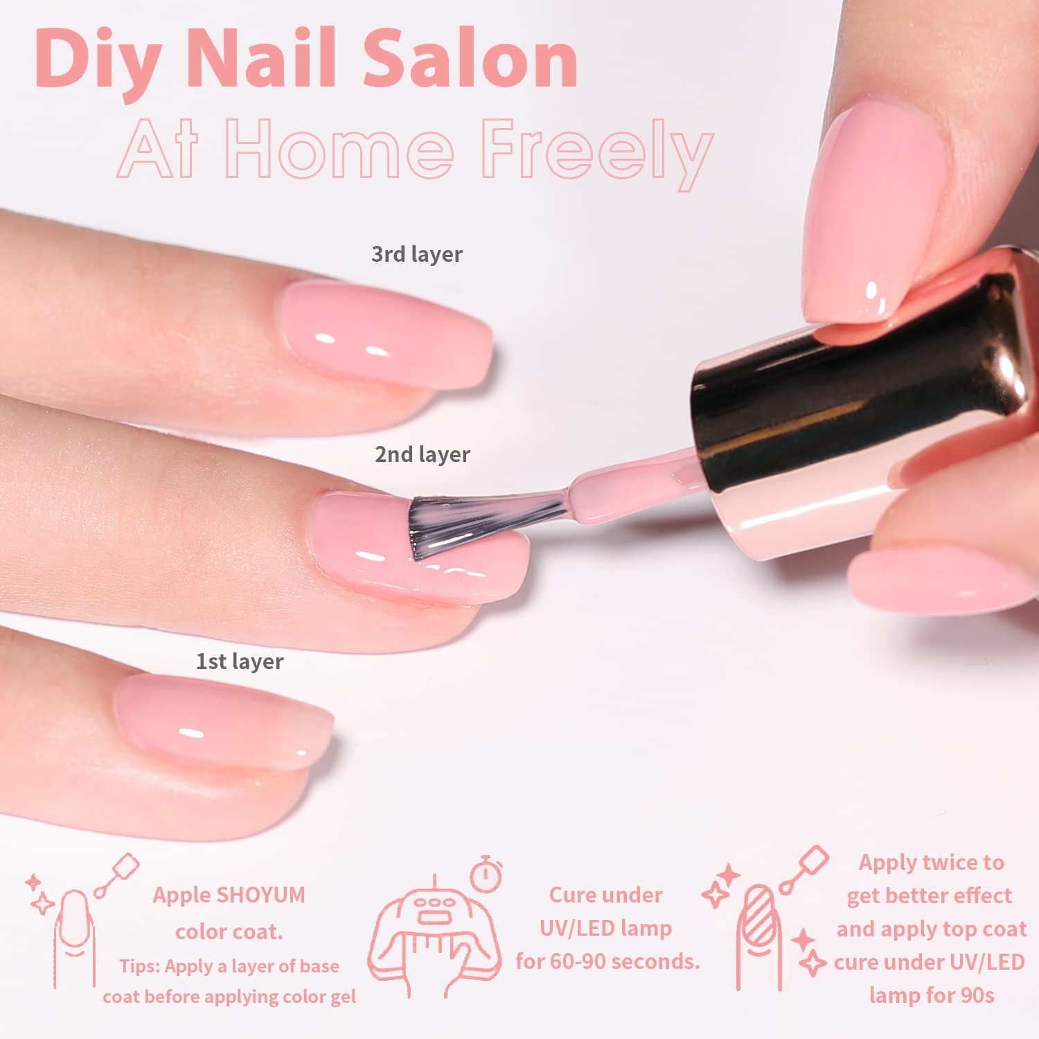 SHOYUM Jelly Pink Gel Nail Polish Set — 10 Colors for Home DIY Manicure (7ml Bottles)