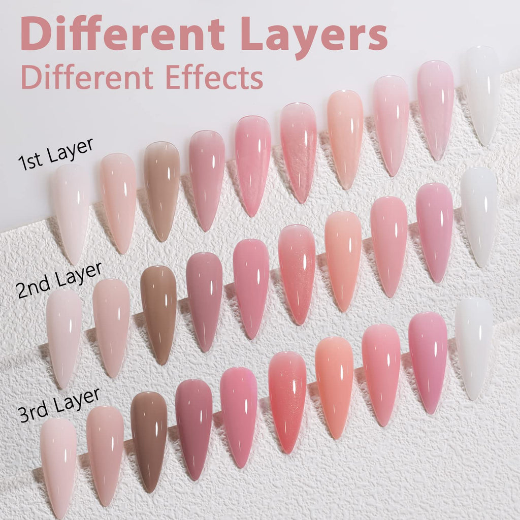 SHOYUM Jelly Pink Gel Nail Polish Set – 10 Nude Pink Colors for DIY Manicures