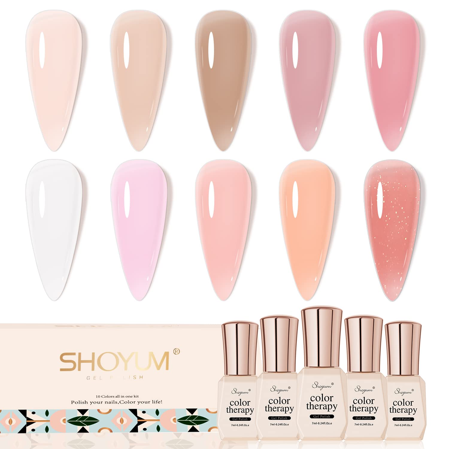 SHOYUM Jelly Pink Gel Nail Polish Set – 10 Nude Pink Colors for DIY Manicures