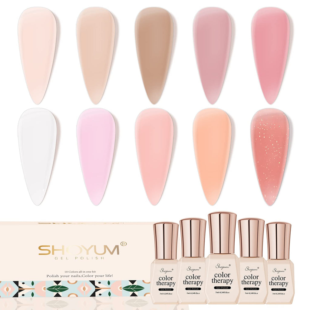 SHOYUM Jelly Pink Gel Nail Polish Set – 10 Nude Pink Colors for DIY Manicures