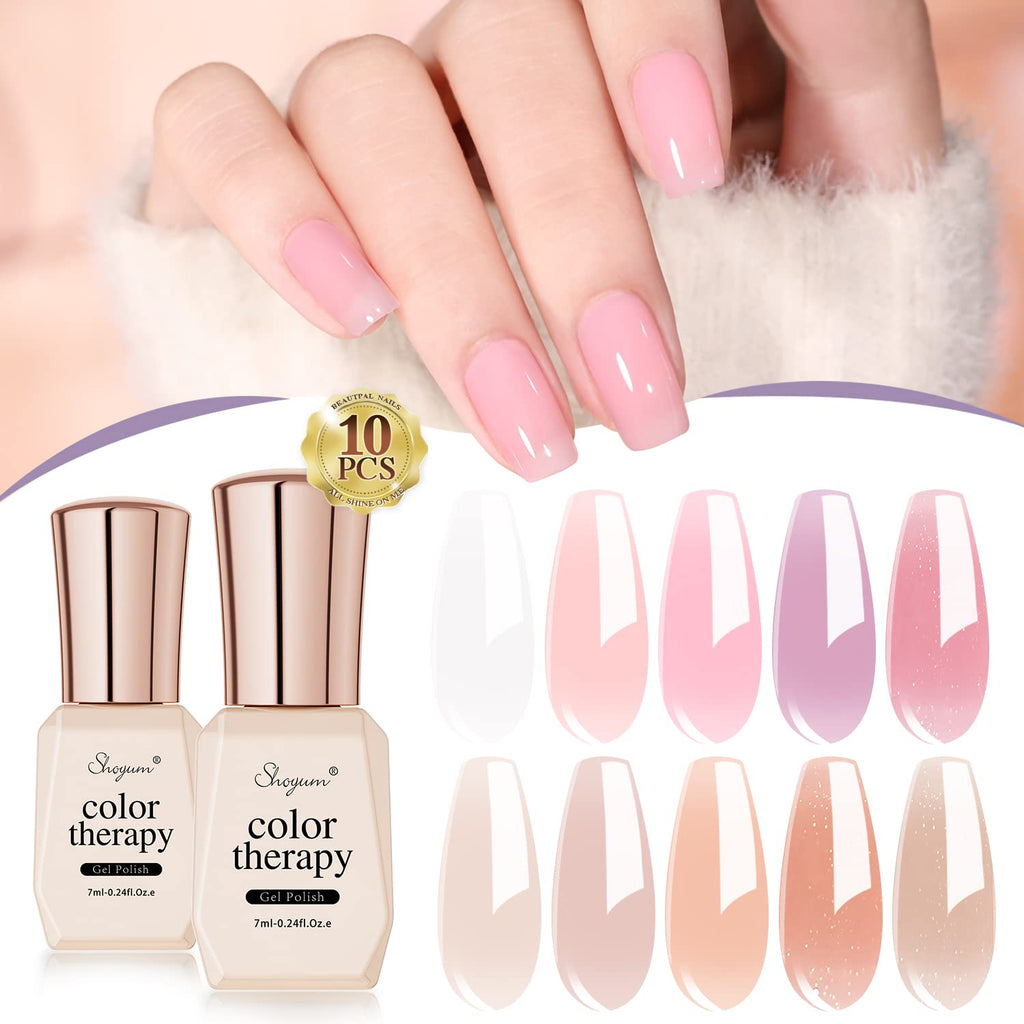 SHOYUM Jelly Pink Gel Nail Polish Set — 10 Colors for Home DIY Manicure (7ml Bottles)