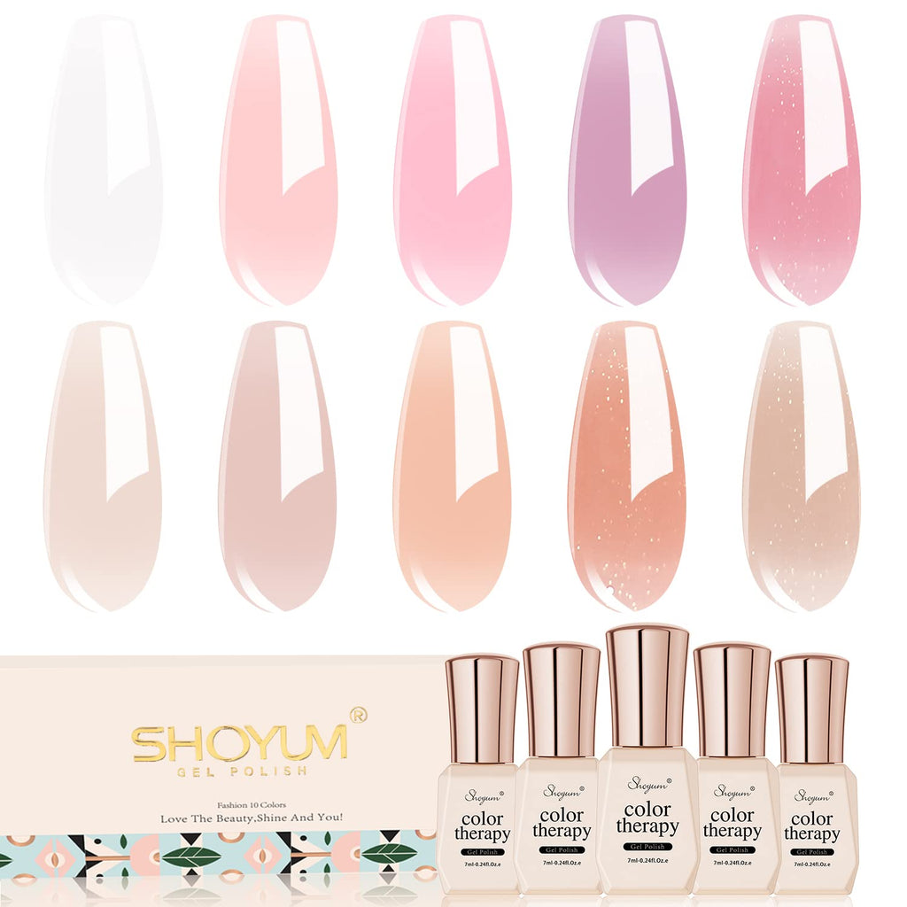 SHOYUM Jelly Pink Gel Nail Polish Set — 10 Colors for Home DIY Manicure (7ml Bottles)