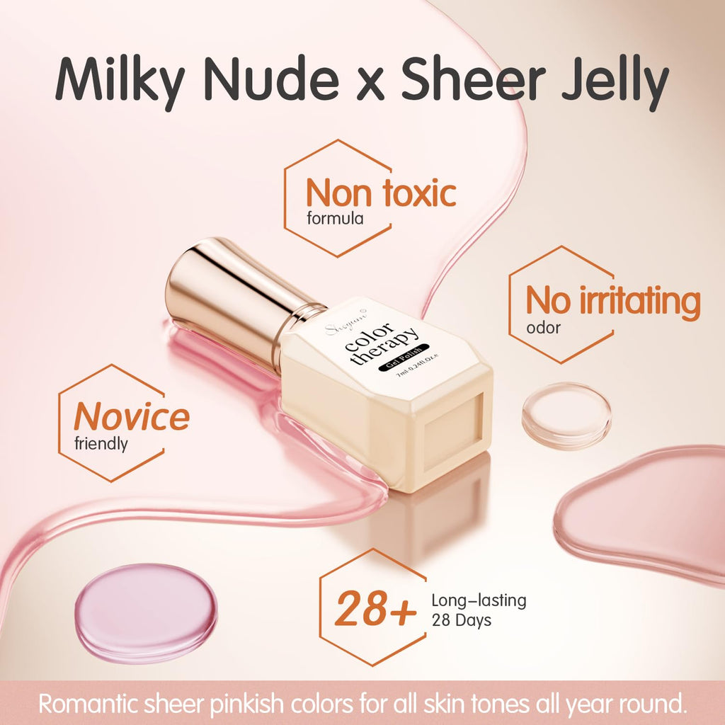 SHOYUM Nude Pink Jelly Gel Nail Polish Set – 6 Sheer Milky Colors