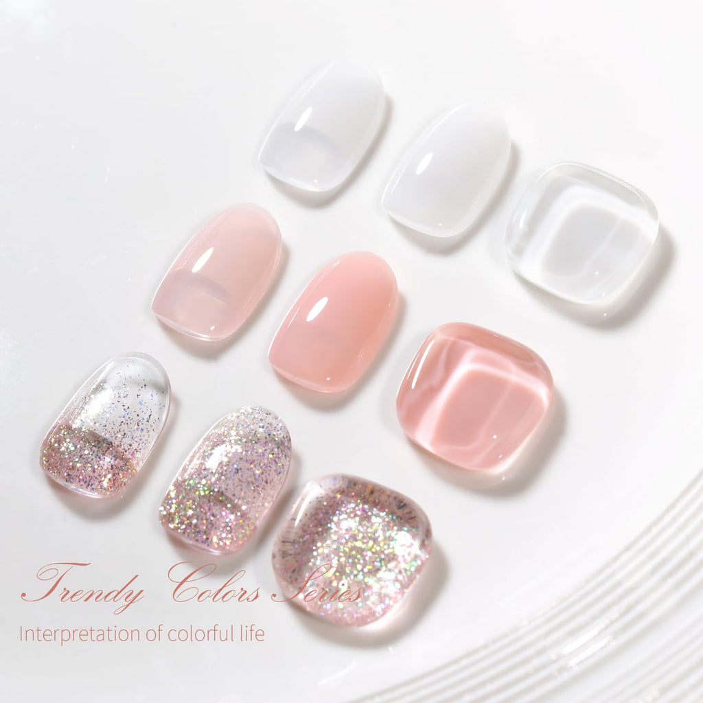 SHOYUM Gel x Nail Polish Kit – 3 Colors (15ml each): Sheer Pink, Milky White, Silvery Glitter