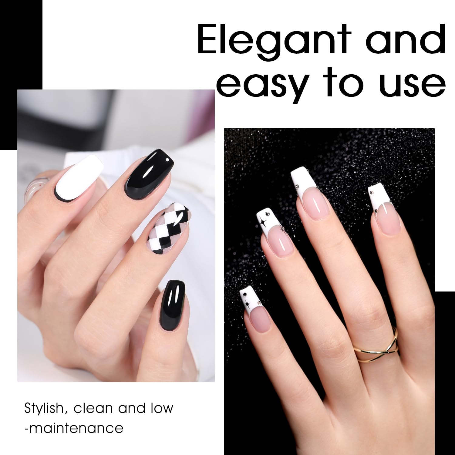 SHOYUM 3Pcs 15ml Gel Nail Polish Kit – Jelly Nude, Black & White for DIY Manicure