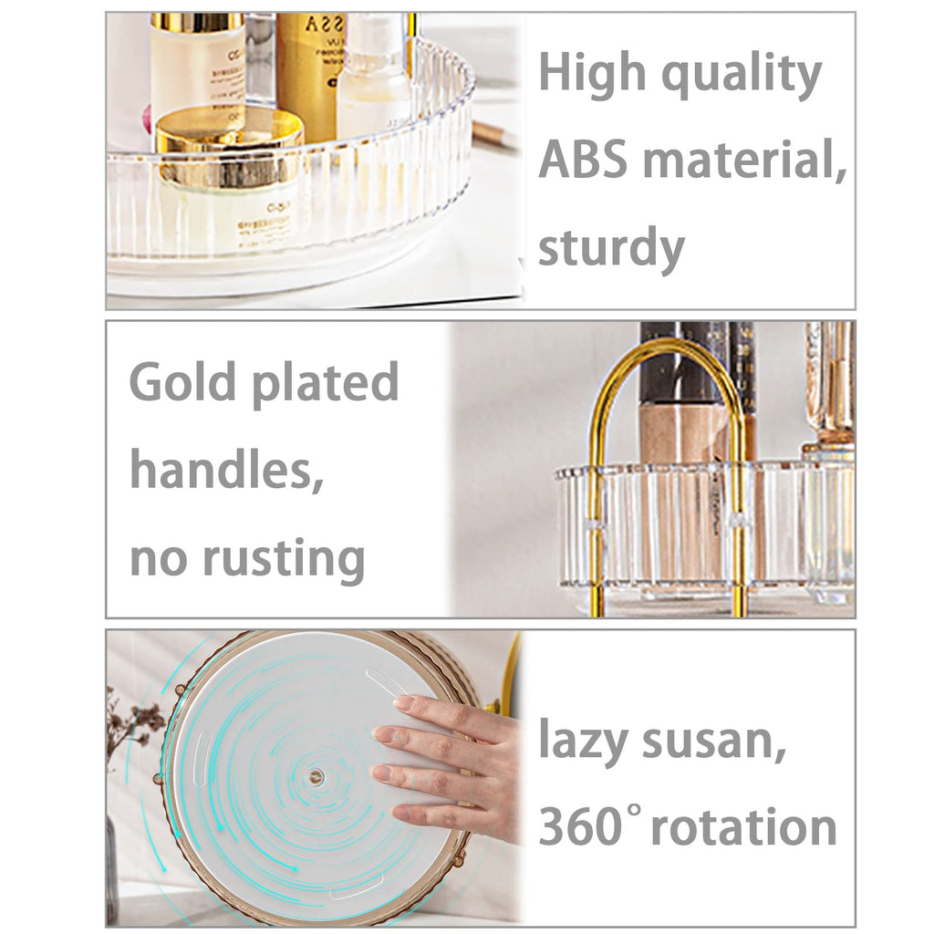 Shuang Qing Rotating Makeup Organizer – Large 3-Tier Vanity Storage, 360° Spin, Clear Countertop Organizer