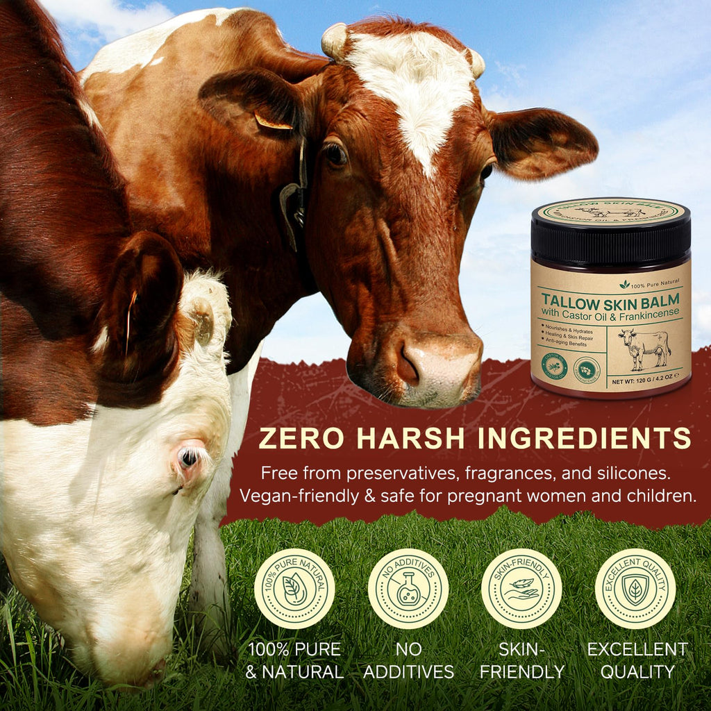 Shuangjia 2-Pack Beef Tallow Balm with Frankincense & Castor Oil – Grass-Fed Skin Moisturizer