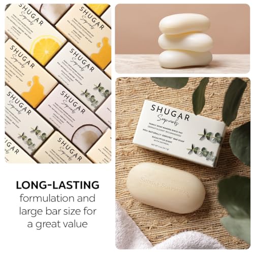 Shugar Soapworks Oatmeal & Eucalyptus Beauty Bar – 8-Pack, 5 oz Each | Plant-Based, Gentle Cleanser