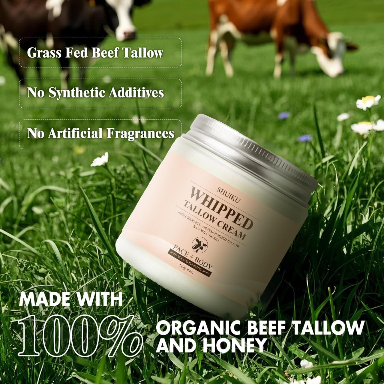 SHUIKU Beef Tallow with Honey Balm – Ultra-Nourishing Skin Moisturizer