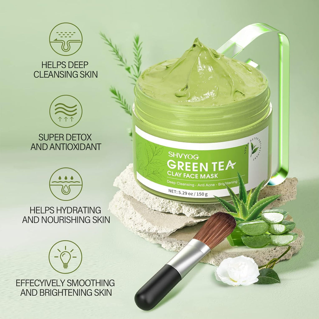 SHVYOG Green Tea Face Mask | Antioxidant Green Tea Clay Mask with Volcanic Mud