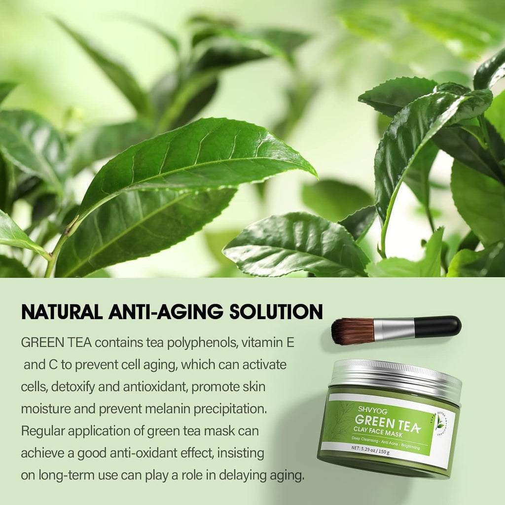 SHVYOG Green Tea Face Mask | Antioxidant Green Tea Clay Mask with Volcanic Mud
