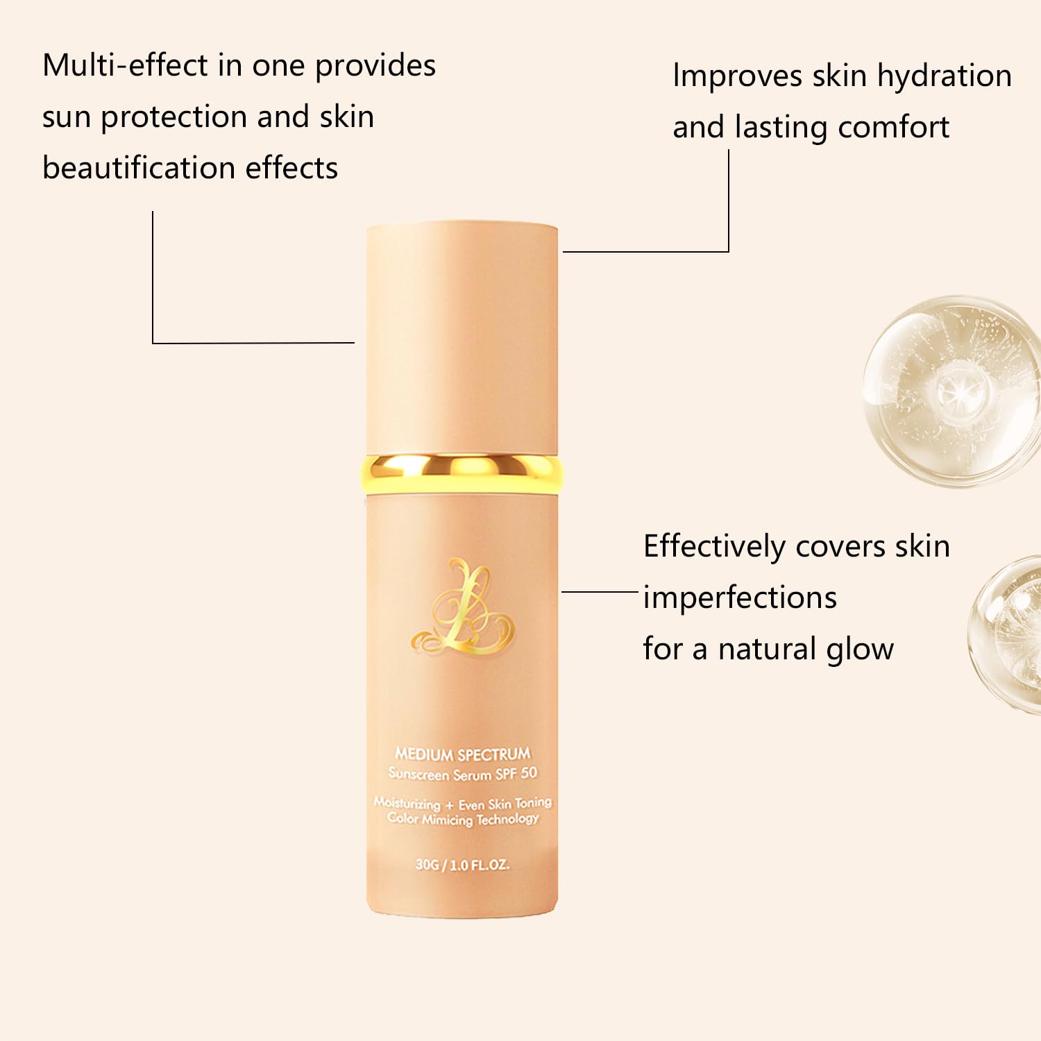Sigoyi Foundation 4-in-1 SPF50+ Color-Changing Foundation | Medium Shade, Full Coverage Concealer, Hydrating & Waterproof