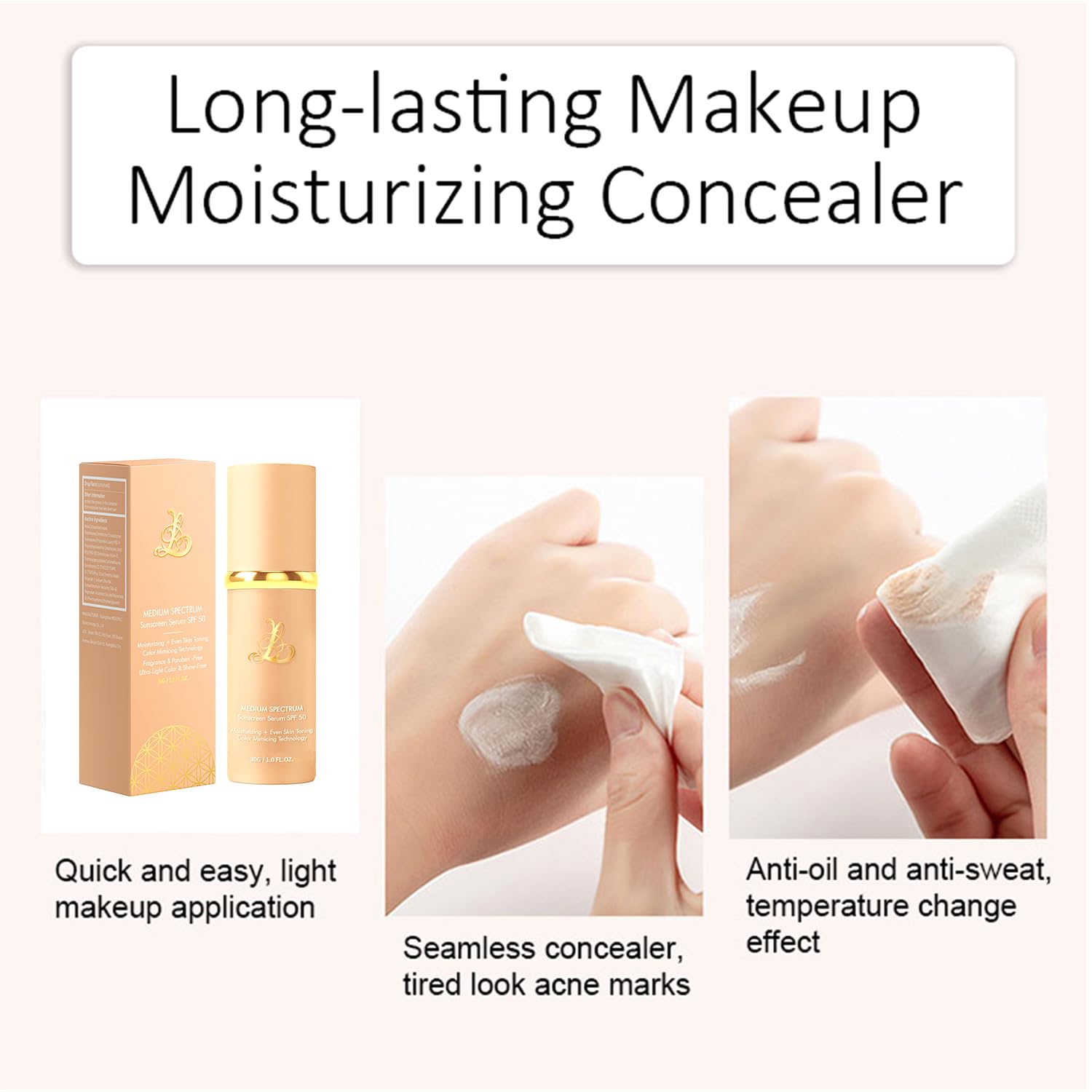 Sigoyi Foundation 4-in-1 SPF50+ Color-Changing Foundation | Medium Shade, Full Coverage Concealer, Hydrating & Waterproof