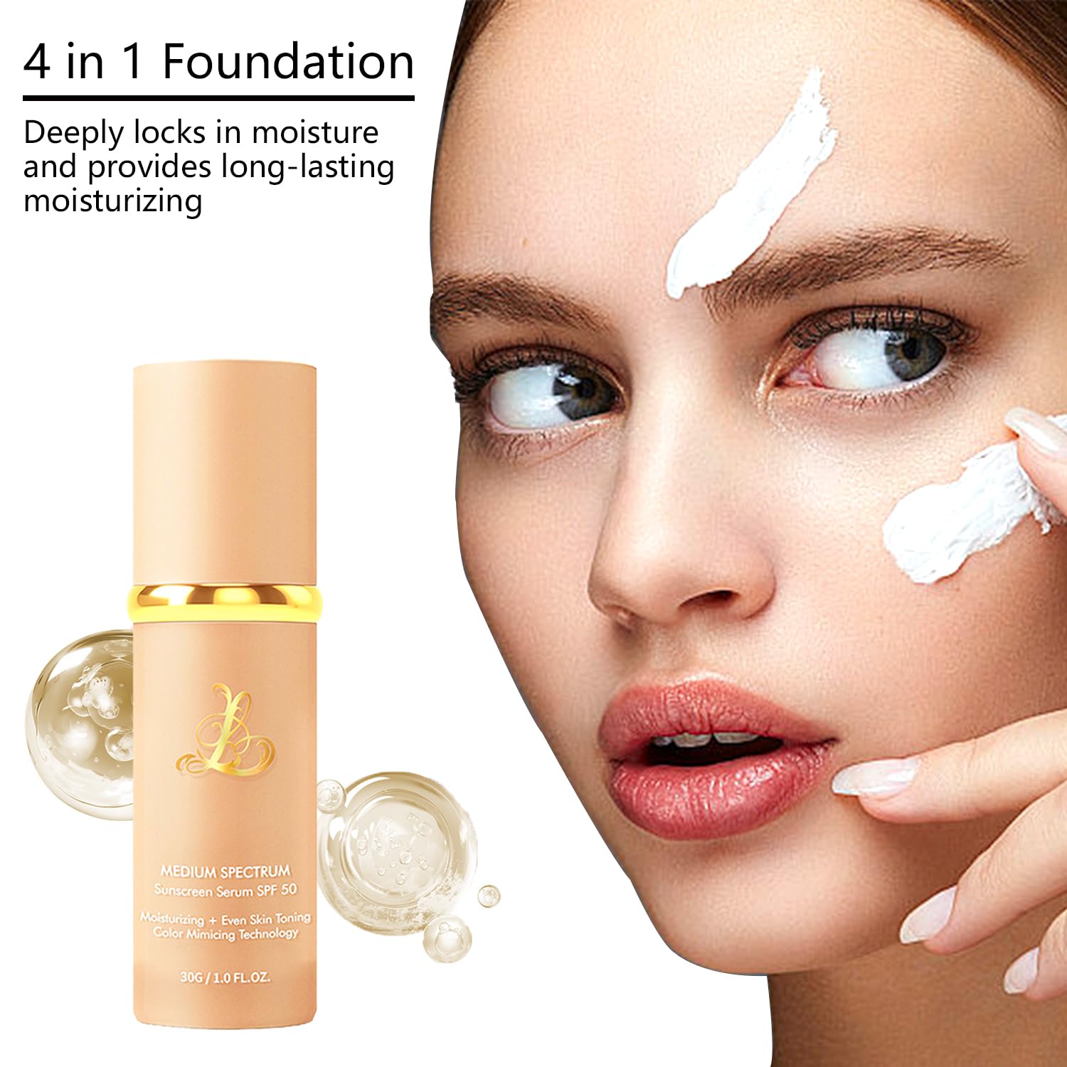 Sigoyi Foundation 4-in-1 SPF50+ Color-Changing Foundation | Medium Shade, Full Coverage Concealer, Hydrating & Waterproof