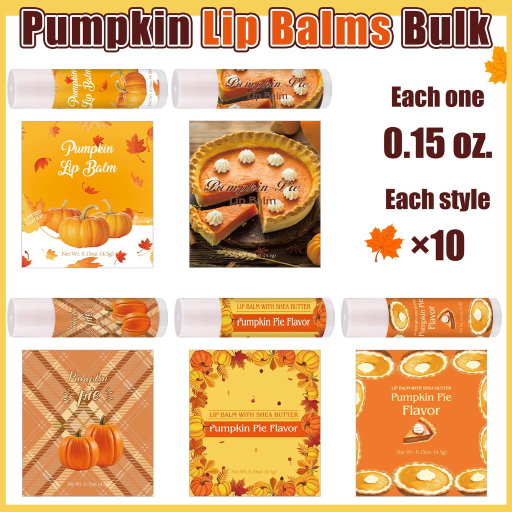 Siifert 50 Pcs Pumpkin Pie Scented Lip Balms Bulk – Fall Party Favors
