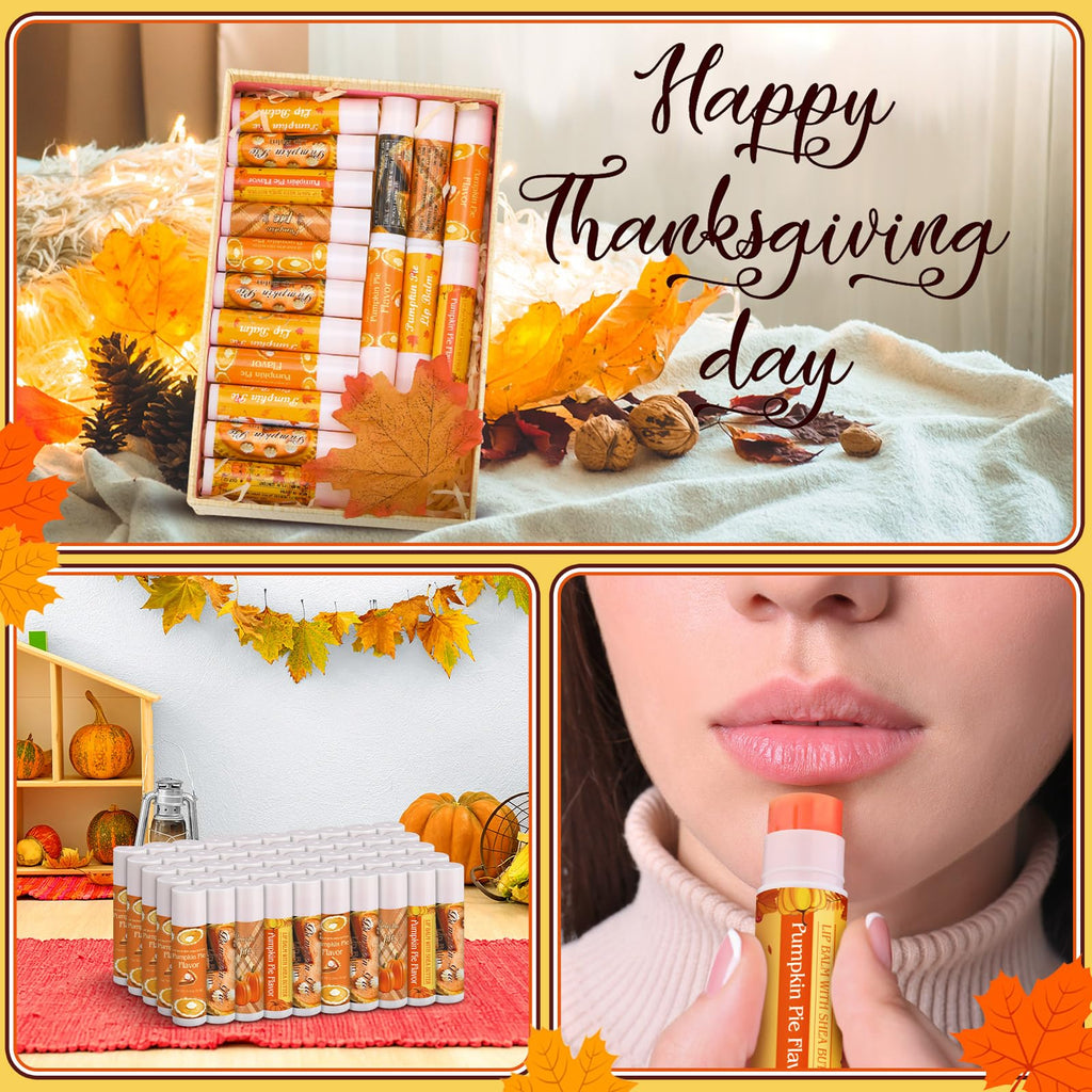 Siifert 50 Pcs Pumpkin Pie Scented Lip Balms Bulk – Fall Party Favors