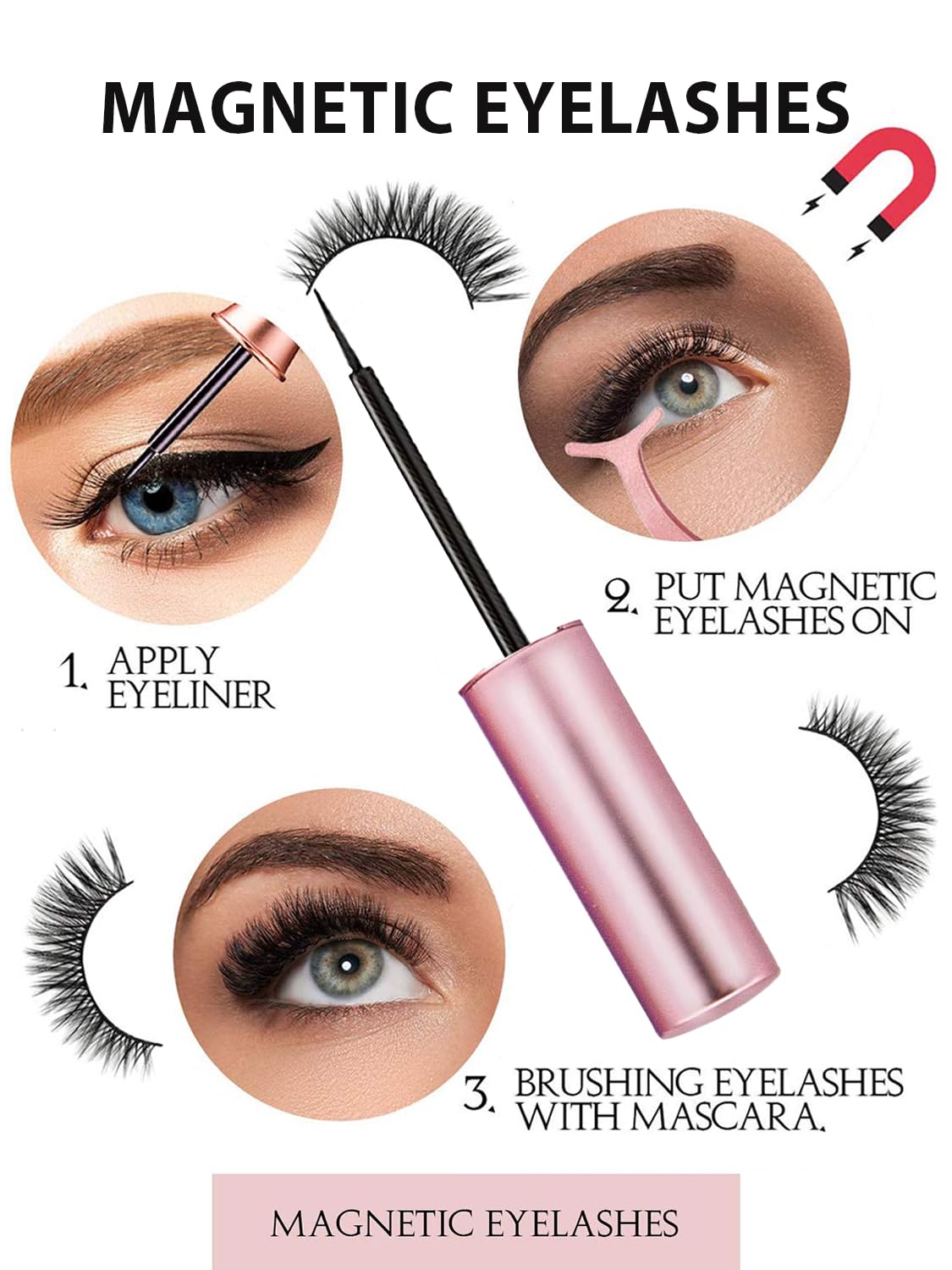 Sikkis Magnetic Eyelashes with Eyeliner – Mink Look Kit (5 Pairs), No Glue Needed