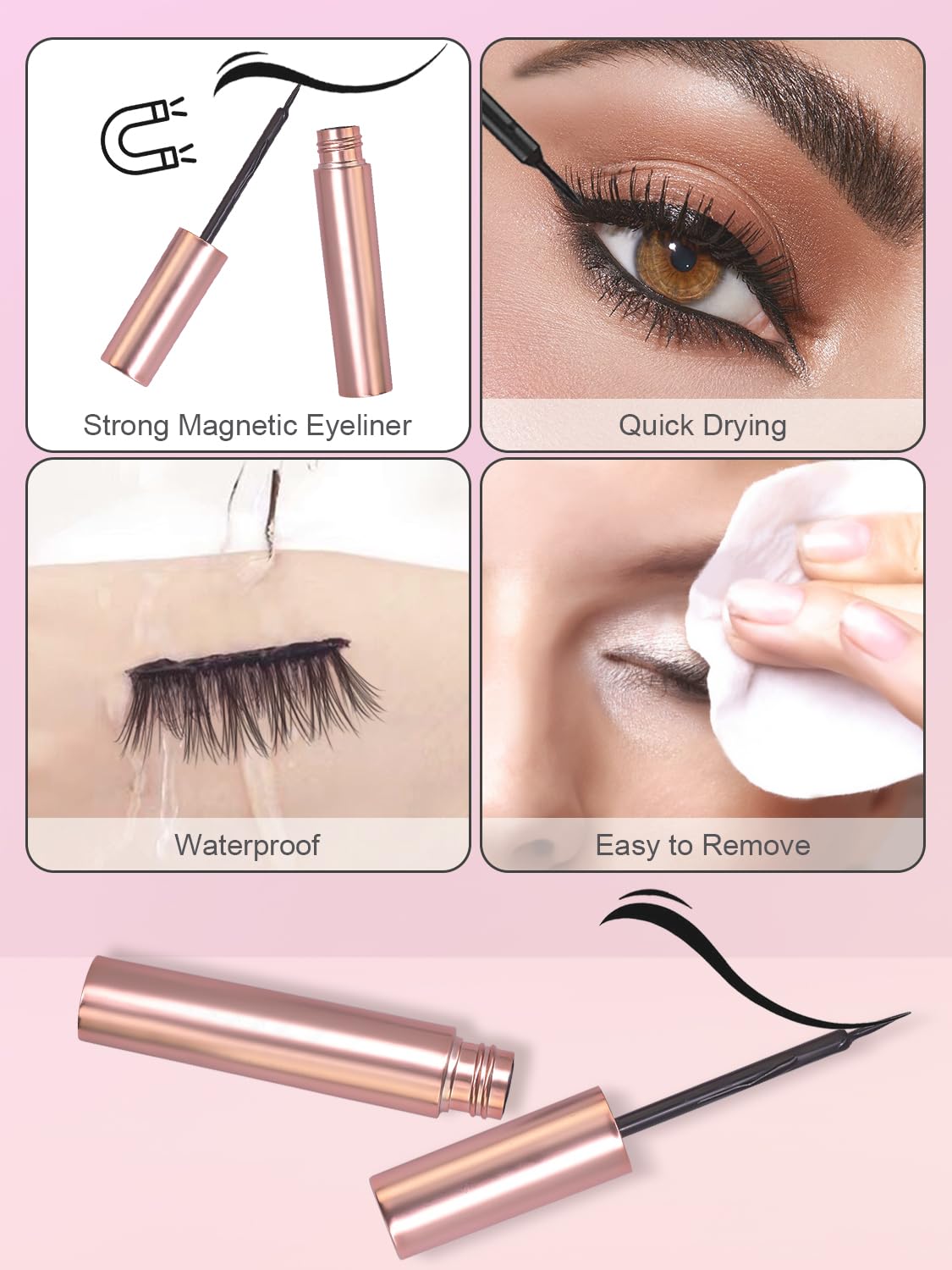Sikkis Magnetic Eyelashes with Eyeliner – Mink Look Kit (5 Pairs), No Glue Needed