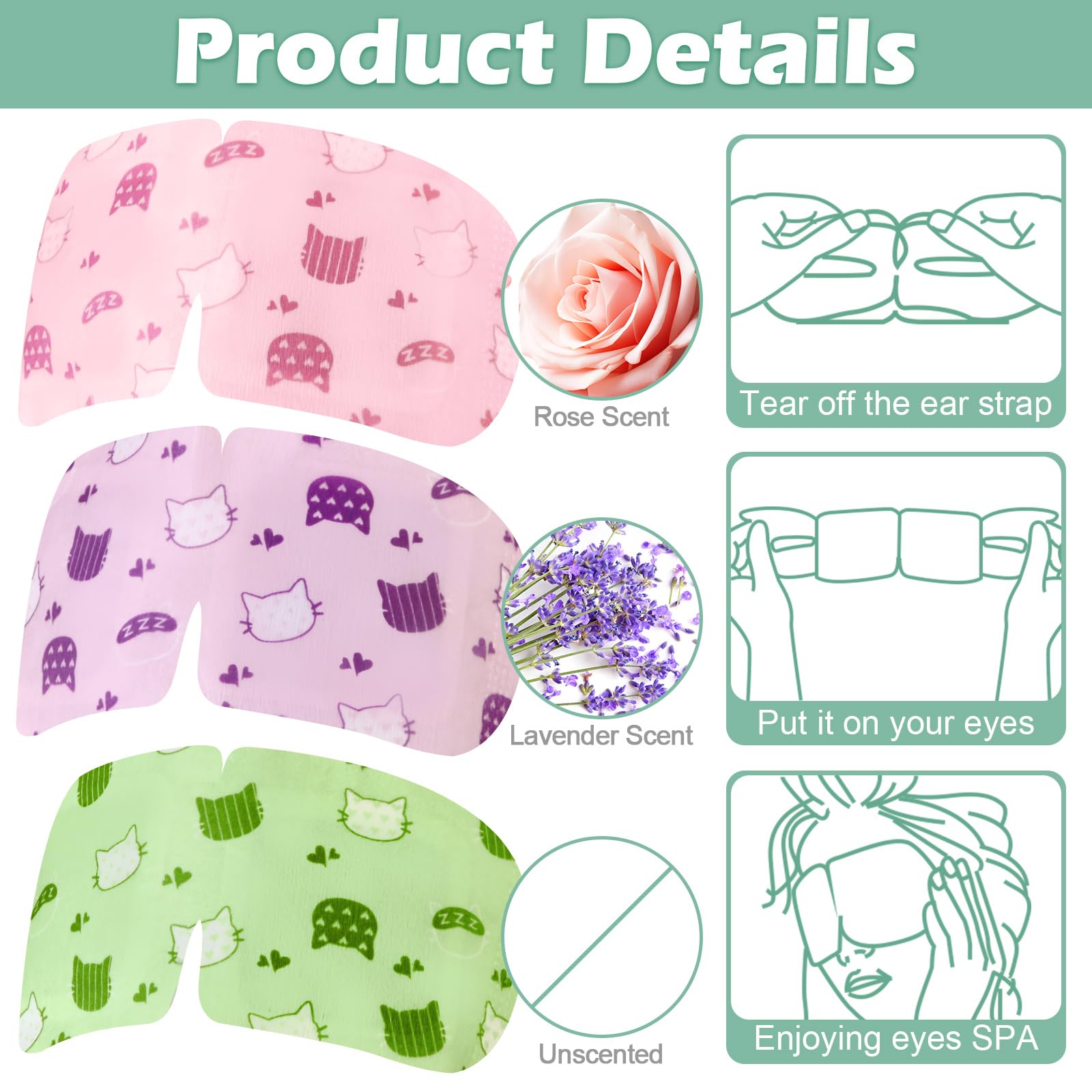 Silicherry 96 Pack Steam Eye Mask – Self-Heating Warm Compress (Lavender, Unscented, Rose)