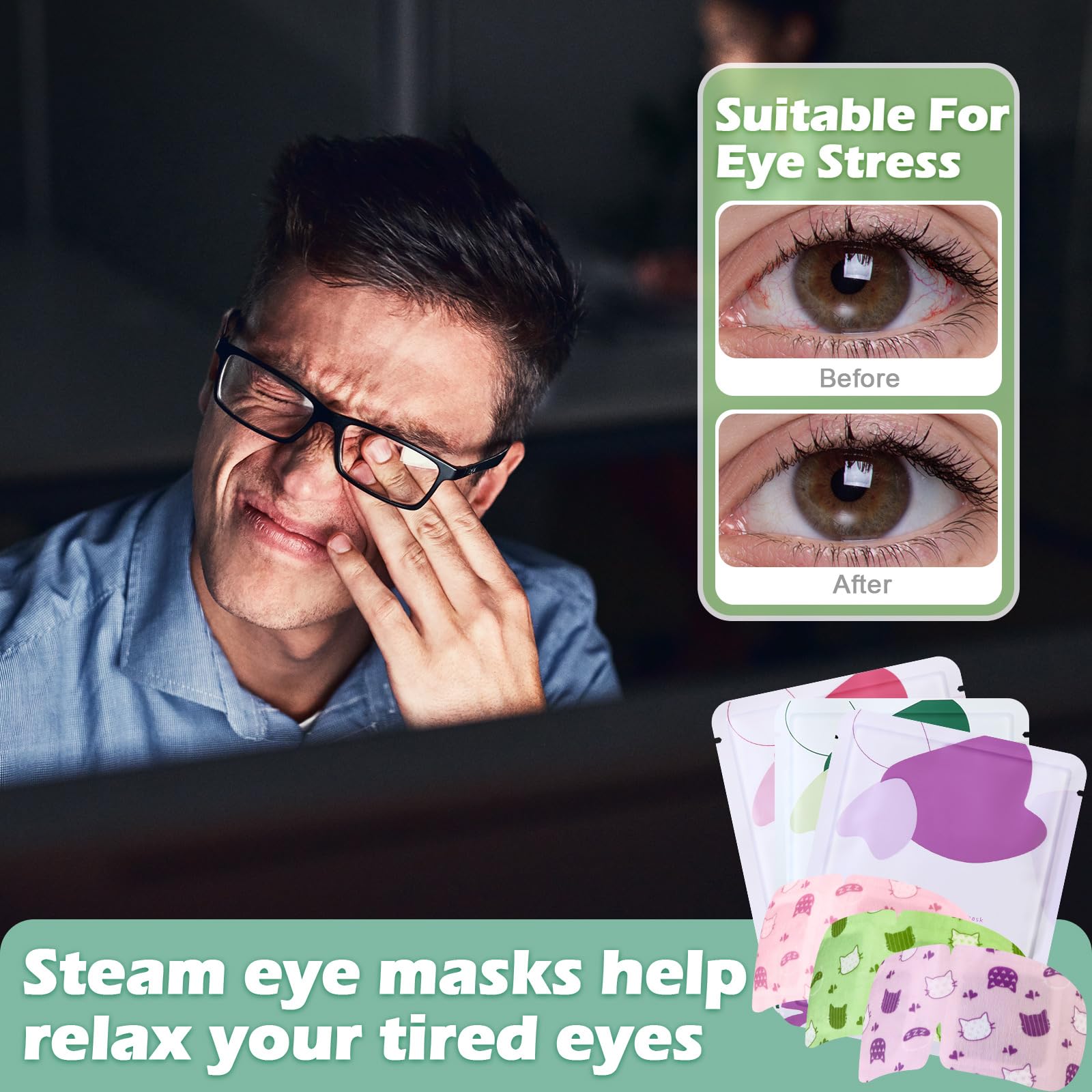 Silicherry 96 Pack Steam Eye Mask – Self-Heating Warm Compress (Lavender, Unscented, Rose)