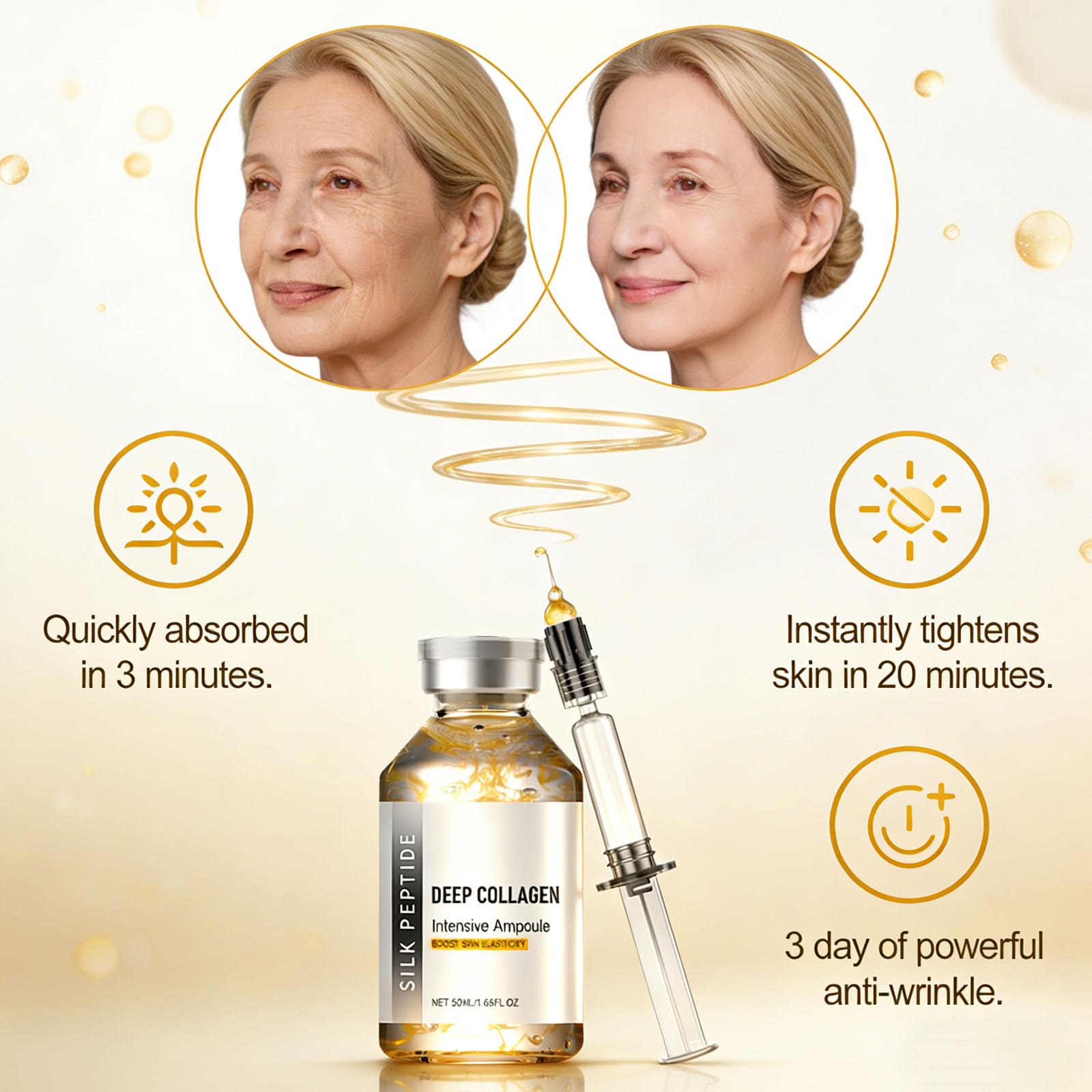 2PCS Deep Collagen Serum with Silk Peptides – Intensive Moisturizing & Firming Facial Serum, 50ml