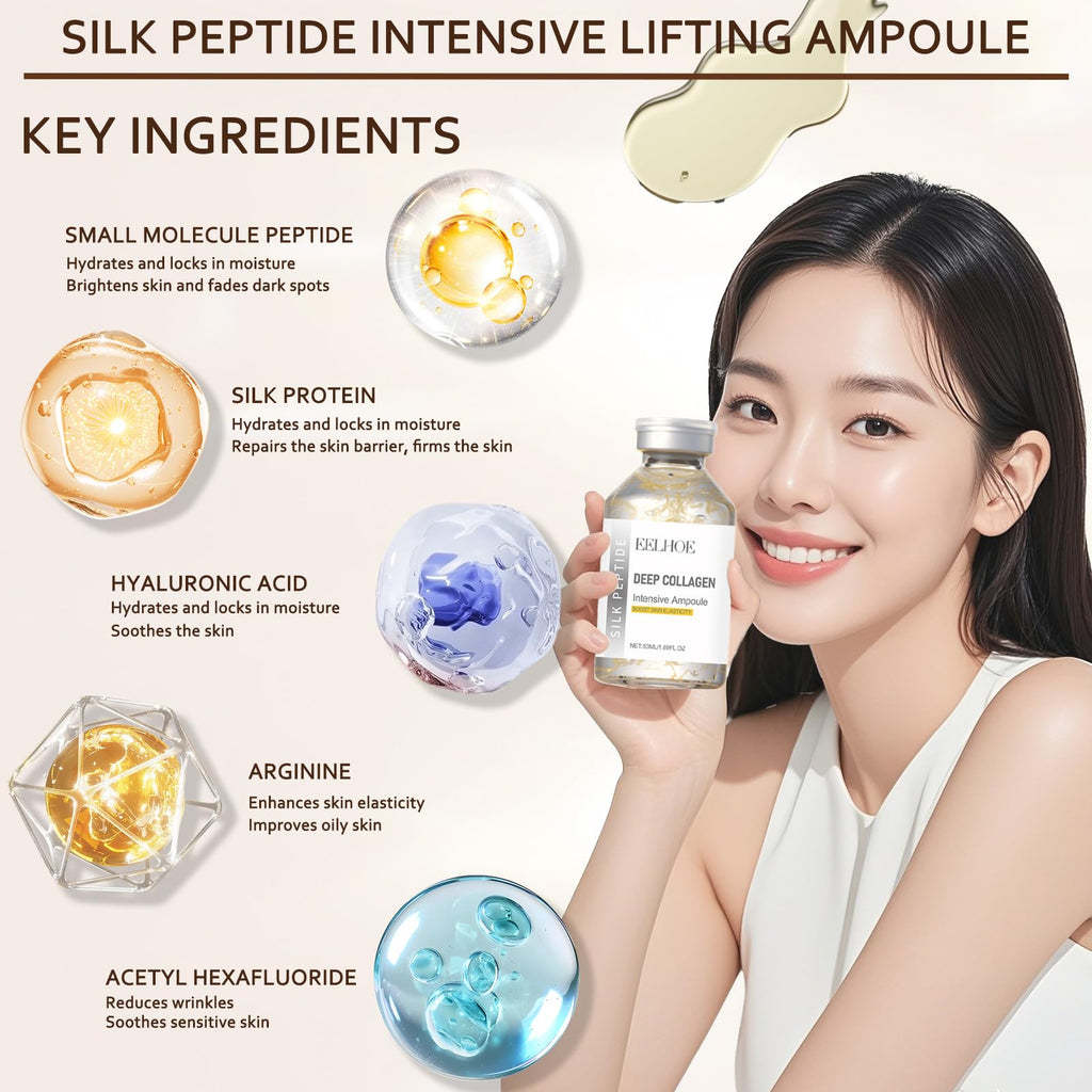 Silk Peptide Intensive Lifting Ampoule - Deep Collagen Silk Peptide Serum for Face Tightening | Korean Anti-Aging Serum 50ml