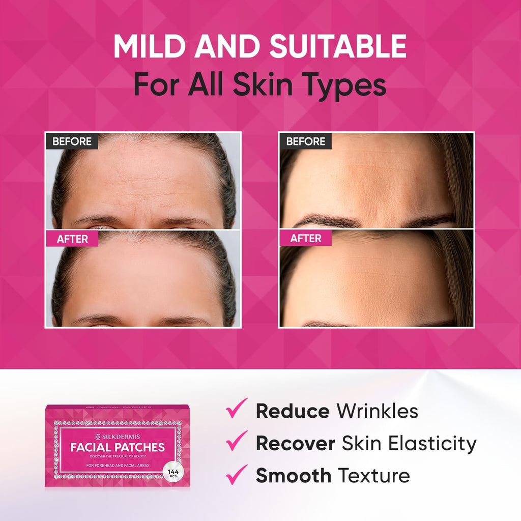 SILKDERMIS Facial Wrinkle Patches – Overnight Forehead Wrinkle Treatment, 144 Patches (Red)