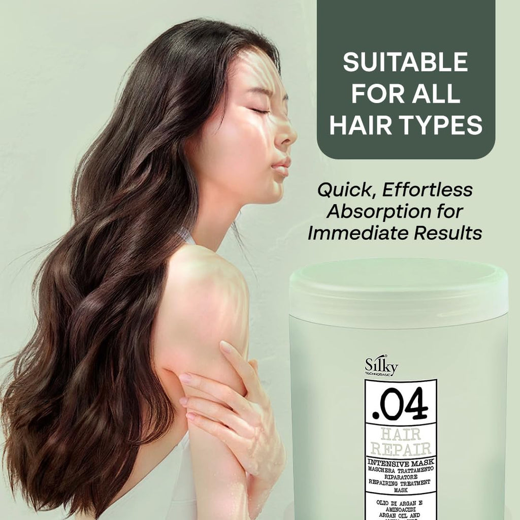 SILKY Technobasic .04 Intensive Hair Repair Mask — Deep Conditioning with Argan Oil, Amino Acids & Rice Protein | 33.8oz