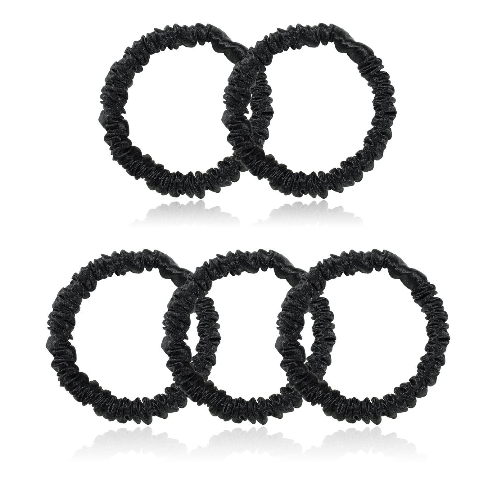 Silmer Silk Scrunchies – 100% Mulberry Silk, 22 Momme, 5-Pack (Black) | Hair Ties