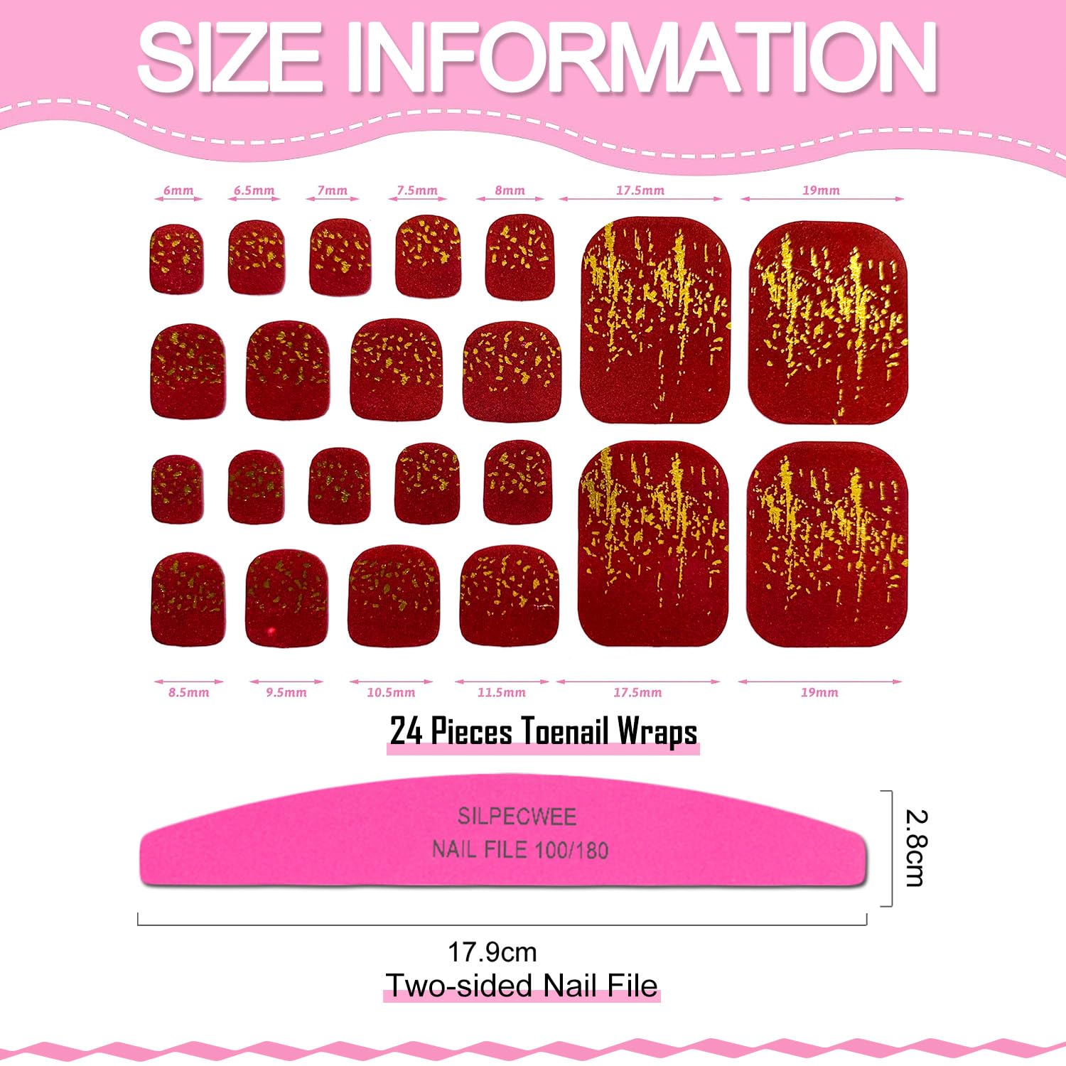 SILPECWEE 20 Sheets Adhesive Toe Nail Polish Stickers – Full Wraps, Solid Color, Includes Nail File