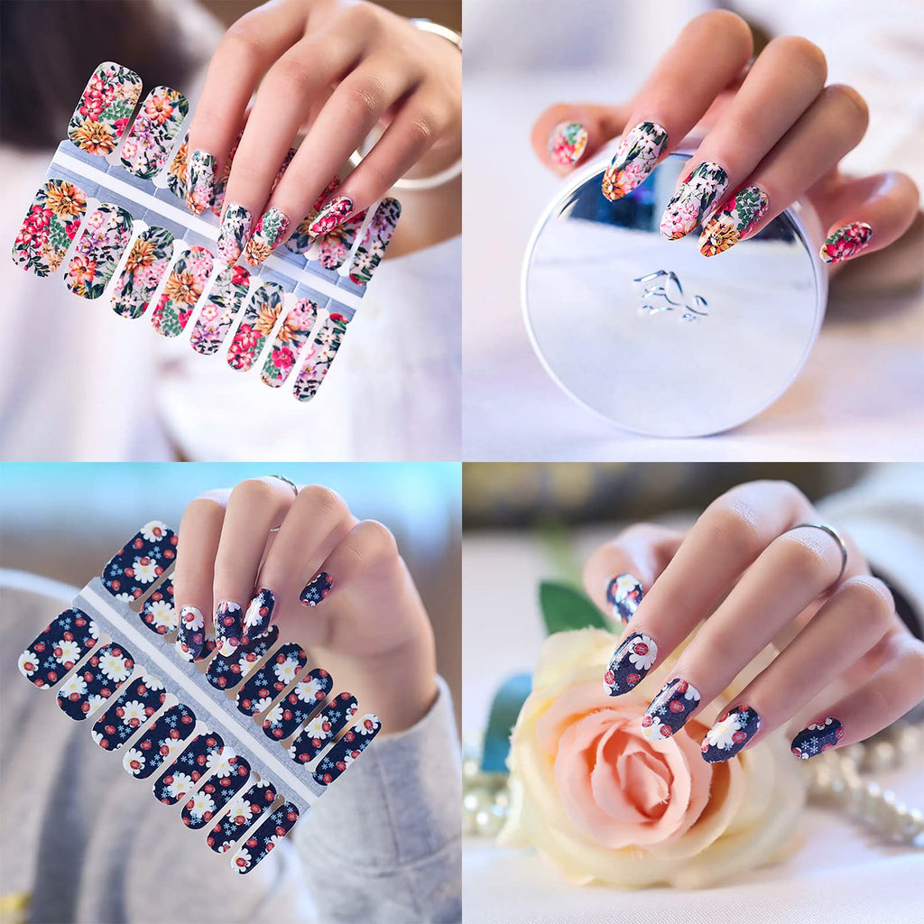 SILPECWEE 5 Sheets Flower Nail Strips – Self-Adhesive Full Nail Wraps with File
