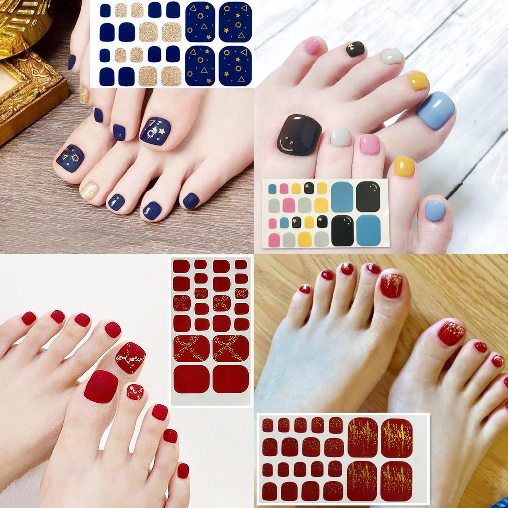 SILPECWEE 20 Sheets Adhesive Toe Nail Polish Stickers – Full Wraps, Solid Color, Includes Nail File