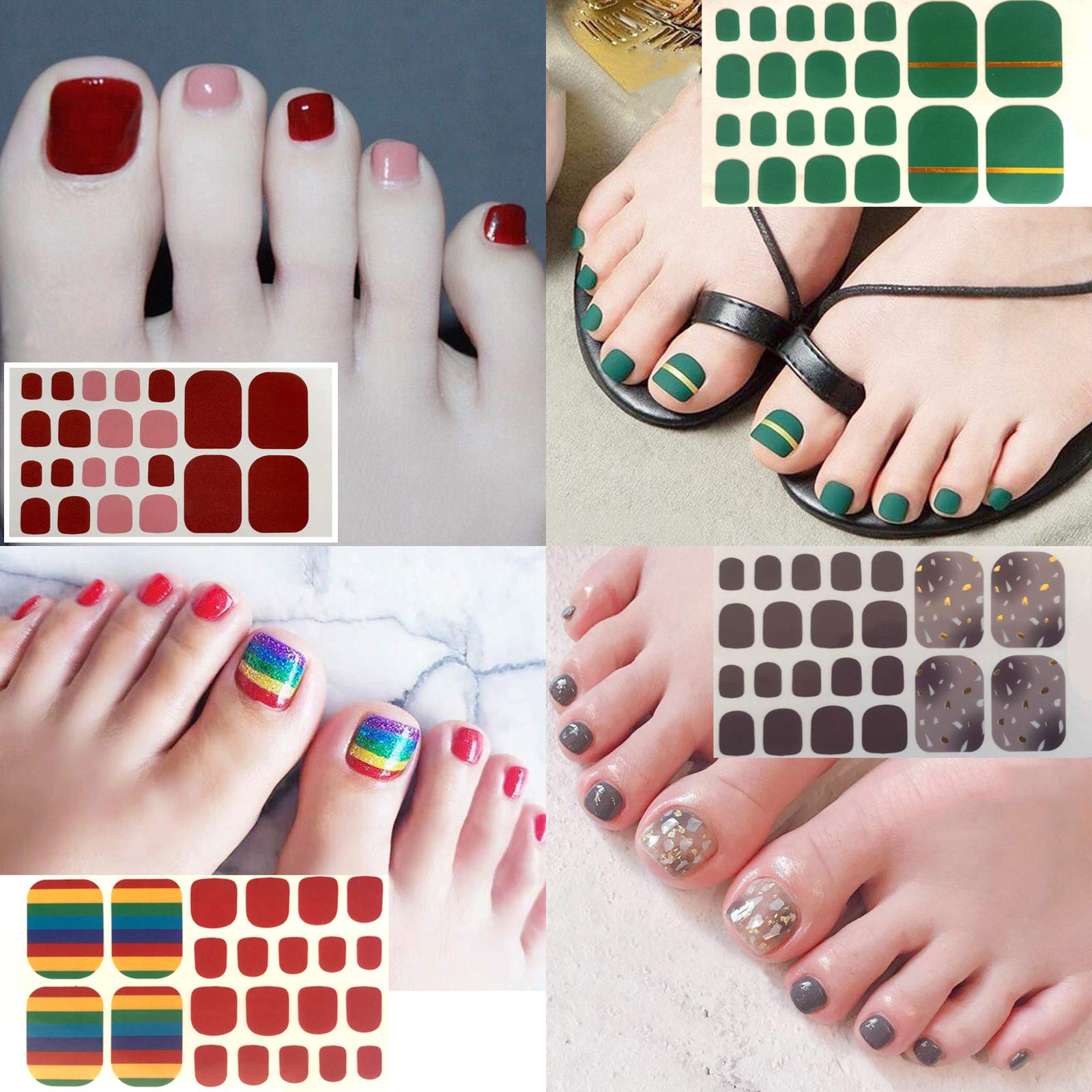 SILPECWEE 20 Sheets Adhesive Toe Nail Polish Stickers – Full Wraps, Solid Color, Includes Nail File