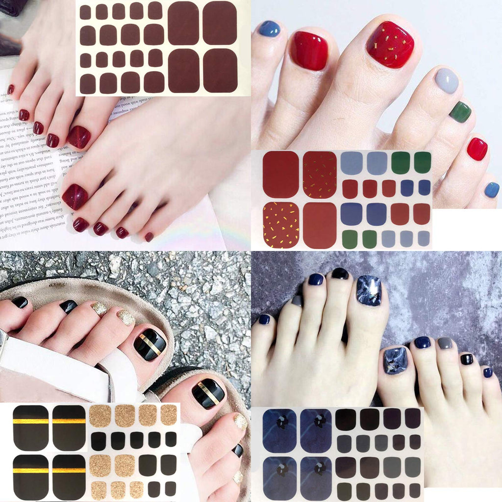 SILPECWEE 20 Sheets Adhesive Toe Nail Polish Stickers – Full Wraps, Solid Color, Includes Nail File