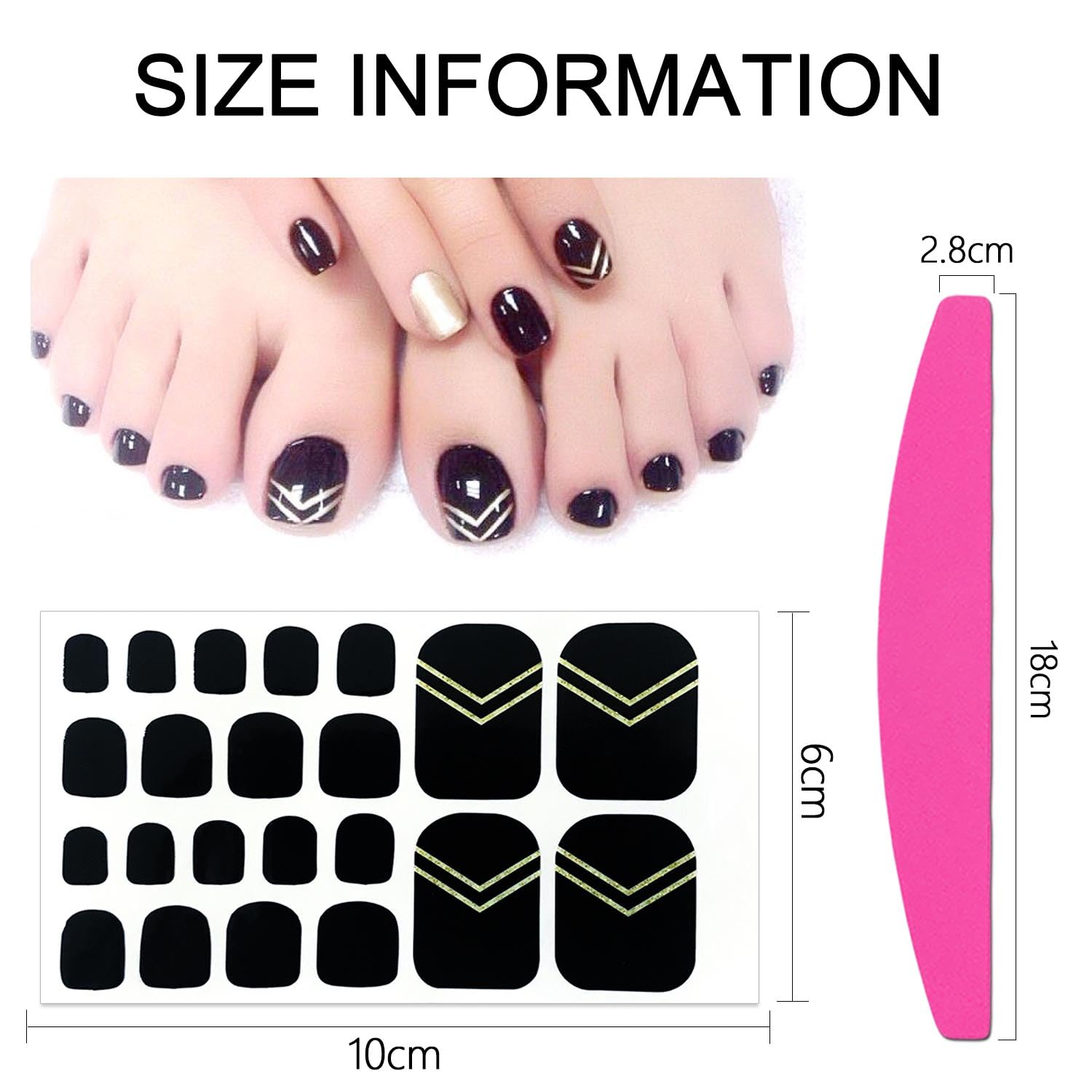 SILPECWEE Black Toe Nail Stickers – 20 Sheets Full Nail Wraps for Toes | Self-Adhesive Gel Nail Strips