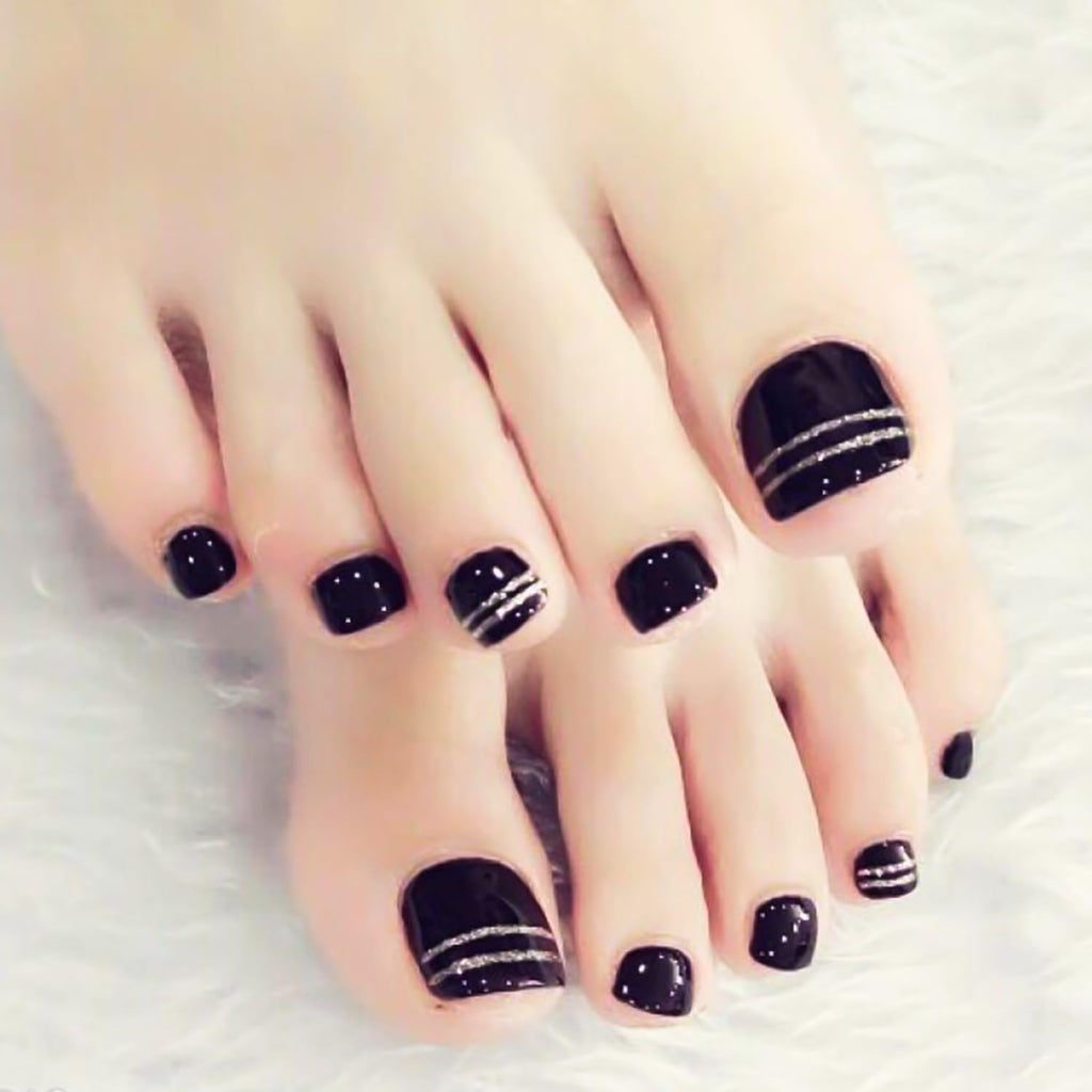 SILPECWEE Black Toe Nail Stickers – 20 Sheets Full Nail Wraps for Toes | Self-Adhesive Gel Nail Strips