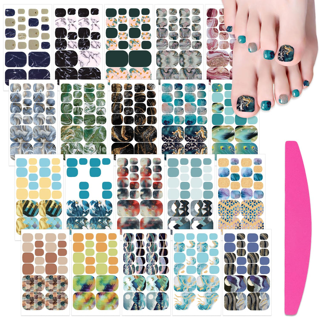SILPECWEE Toe Nail Stickers – Marble Design Nail Wraps, 20 Sheets + File