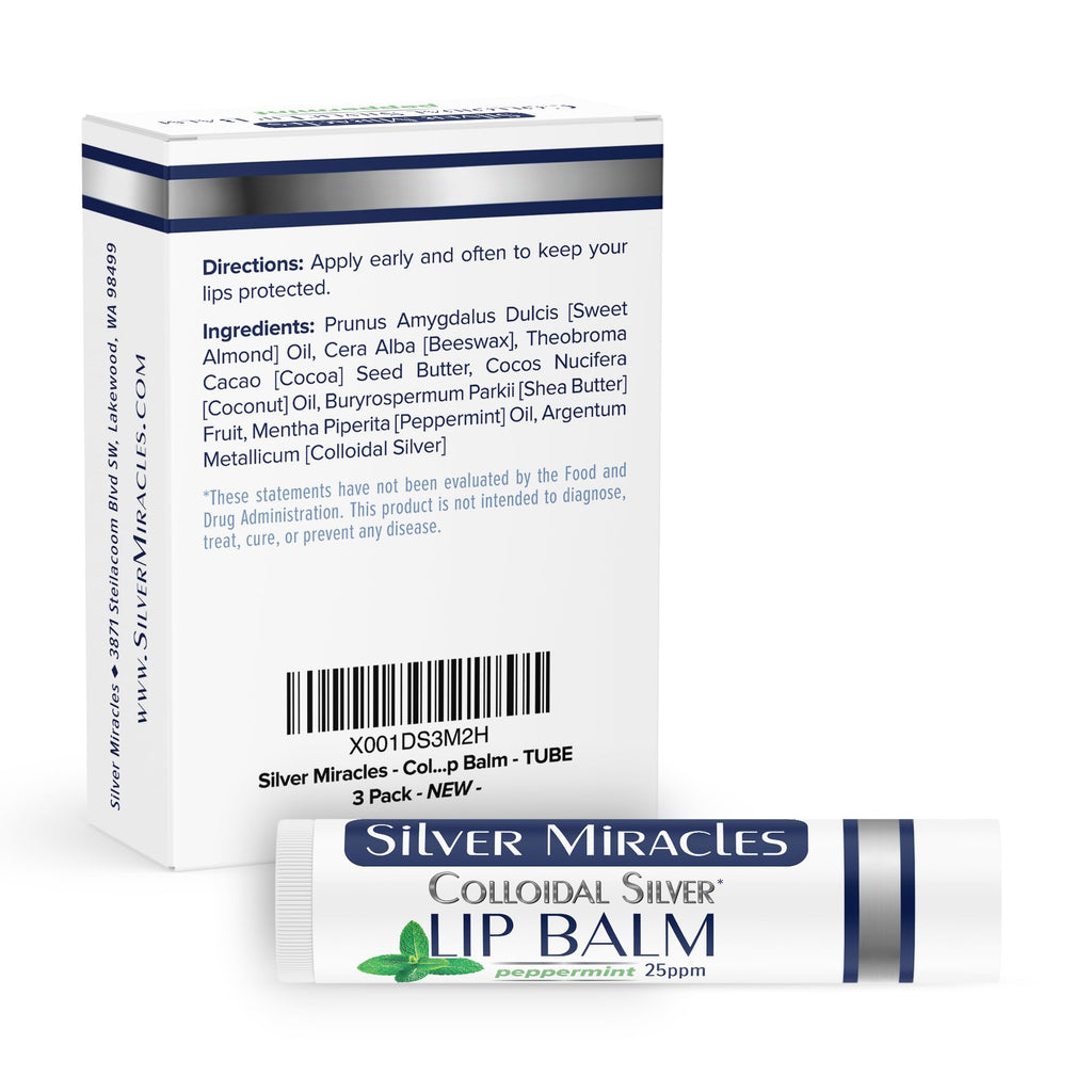 Silver Miracles Colloidal Silver Lip Balm - 3 Pack Tube