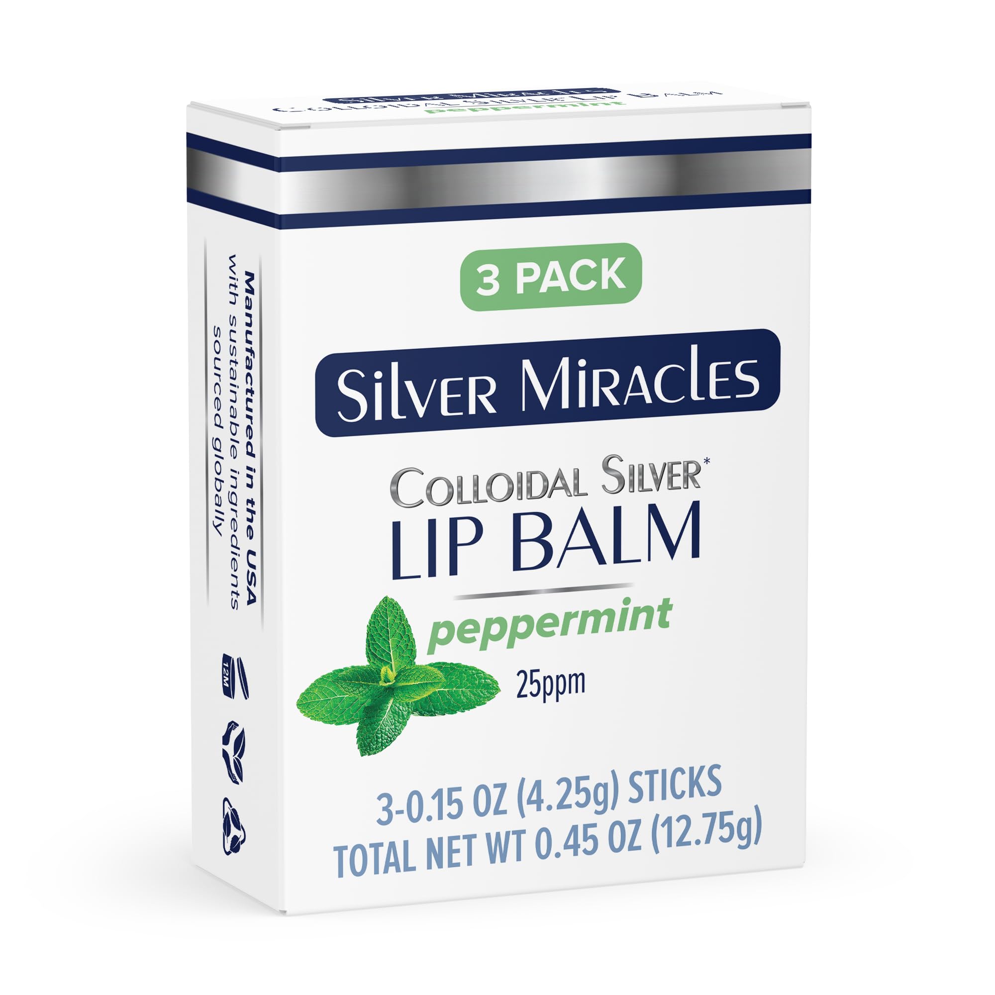 Silver Miracles Colloidal Silver Lip Balm - 3 Pack Tube