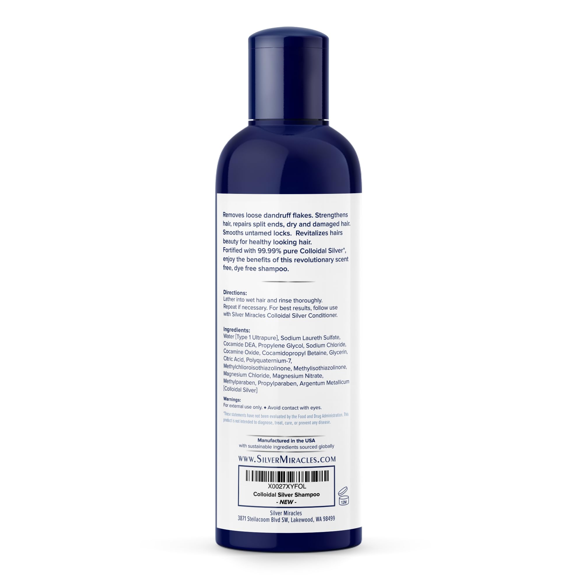 Silver Miracles Colloidal Silver Shampoo Unscented – 99.99% Pure, Gentle Hair Cleanse